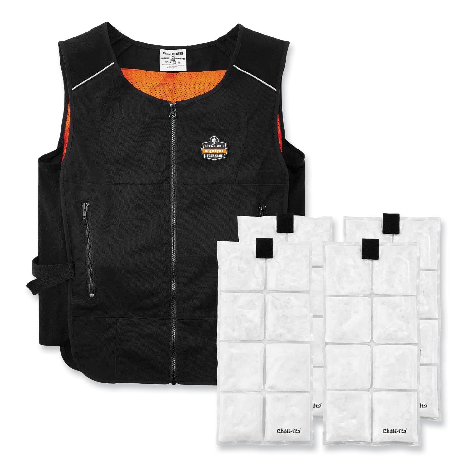 Ergodyne 6260 Safety Vest - Recommended for: Pulp & Paper, Indoor, Outdoor, Biking, Motorcycle - Small/Medium - Zipper Closure - Polyester, Cotton - Black - Lightweight, Flexible, Adjustable, Heavy Duty, Pocket, Long Lasting - 1 Each