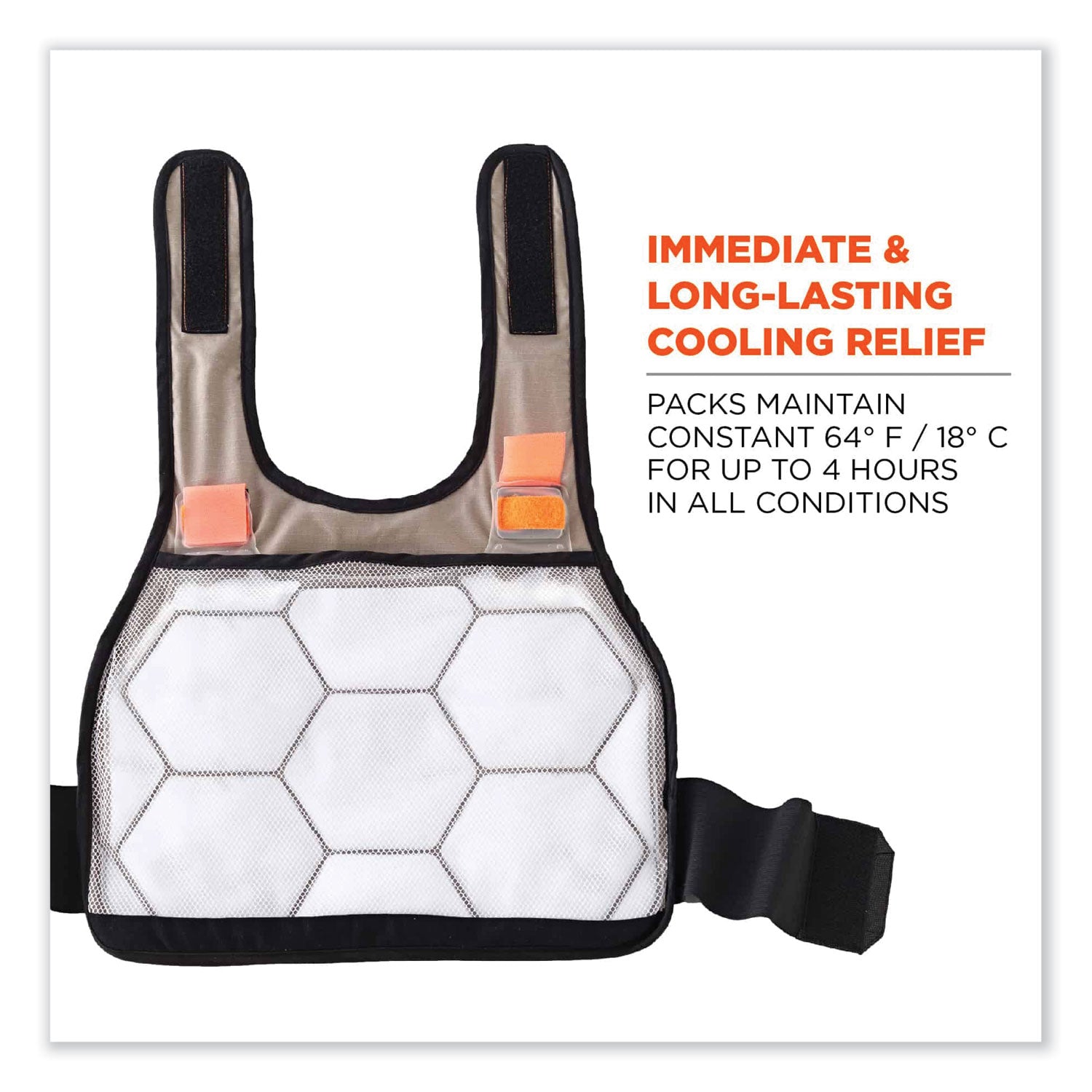 Ergodyne 6215 Safety Vest, Large/Extra Large, Khaki, Flame Resistant, Reflective Strap, Adjustable Hook & Loop Closure, Cotton/Modacrylic Blend, Includes 2 Cooling Packs, 1 Each