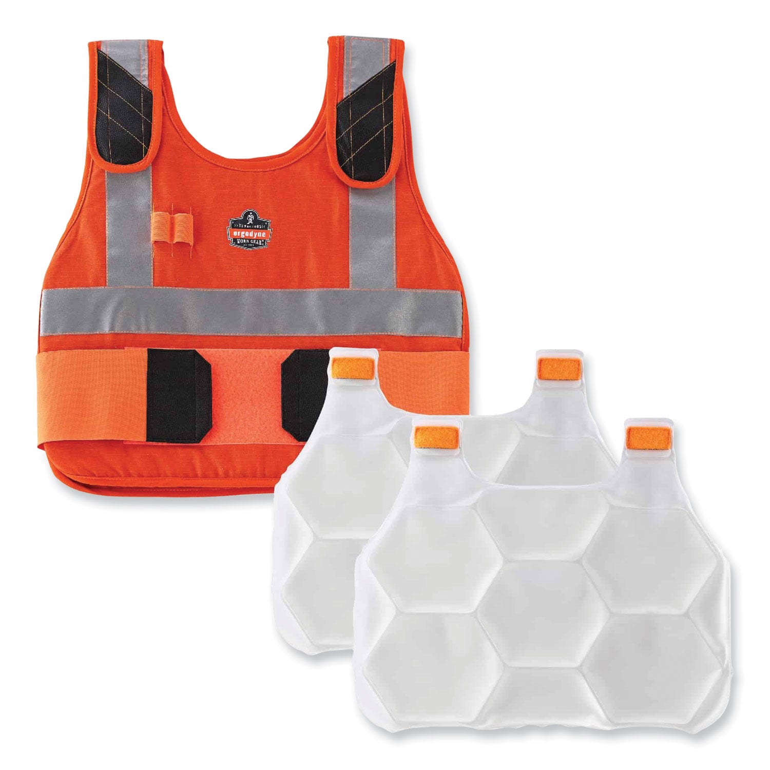 Ergodyne 6215 Safety Vest, Small/Medium, Khaki, Hook & Loop Closure, Adjustable, Flame Resistant, Reflective Strap, Elastic Loop, Cotton/Modacrylic Fabric, Includes 2 Cooling Packs, 1 Each