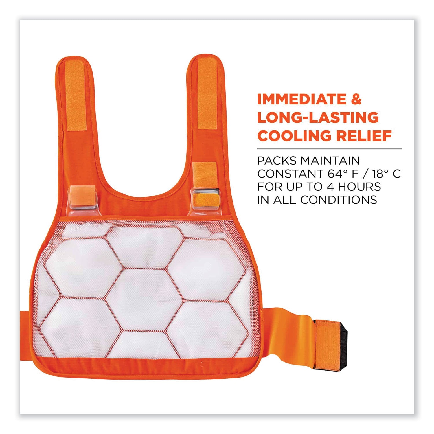 Ergodyne 6215 Safety Vest, Large/Extra Large, Orange, Flame Resistant, Reflective Strap, Adjustable Hook & Loop Closure, Cotton/Modacrylic Fabric, Includes 2 Cooling Packs, 1 Each