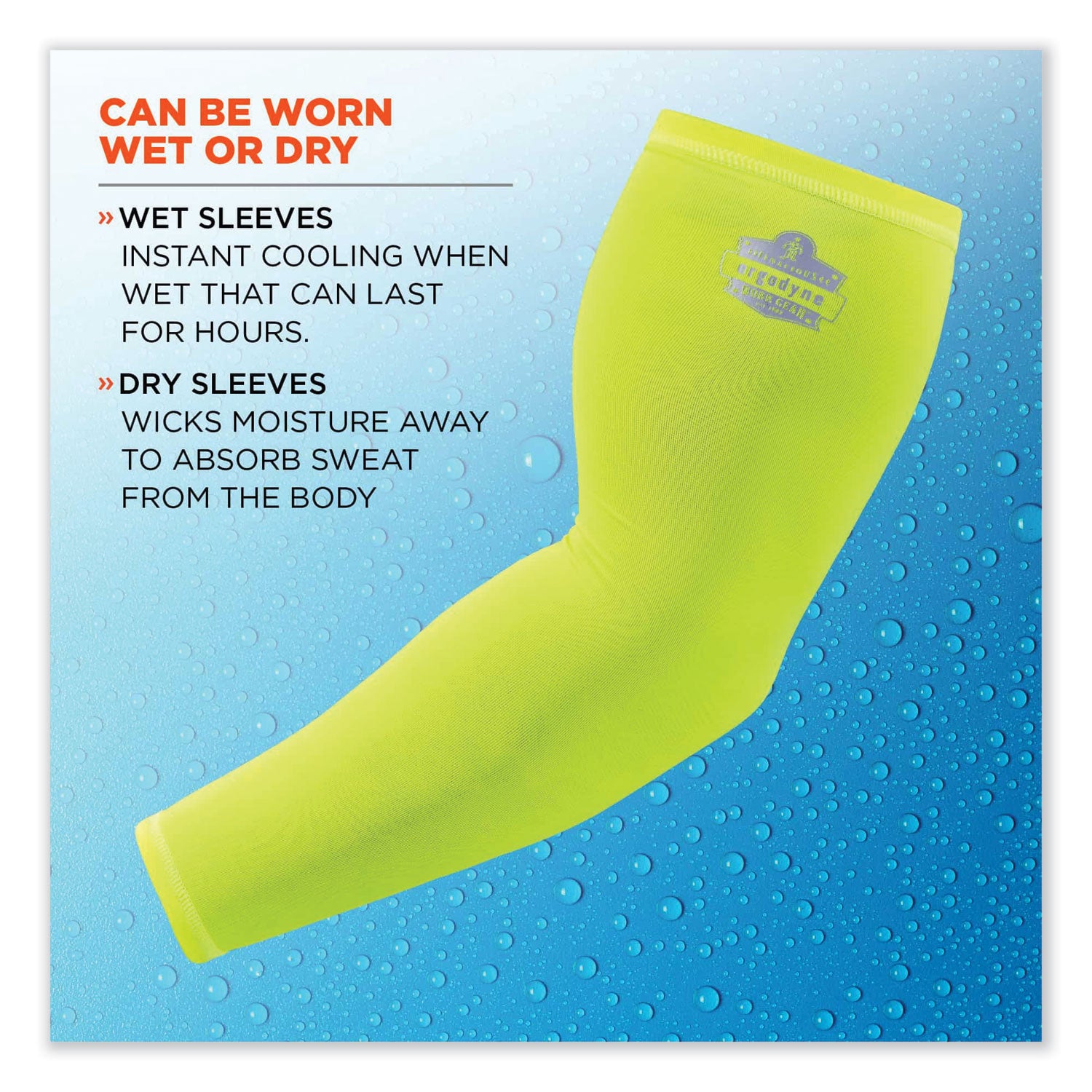 Ergodyne 6690 Cooling Arm Sleeves, Medium, 16.90" Length, Lime, Fabric, Durable, Comfortable, UV Protection, Abrasion Resistant, Moisture Wicking, Anti-odor, Machine Washable, Chemical-free, Stretchable, 1 Each