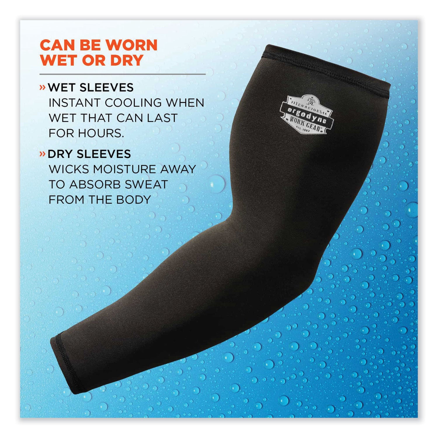 Ergodyne 6690 Cooling Arm Sleeves, Medium, 16.90" Length, Black, Fabric, Durable, Comfortable, UV Protection, Abrasion Resistant, Moisture Wicking, Anti-odor, Machine Washable, Chemical-free, Stretchable, 2 Sleeves per Pack