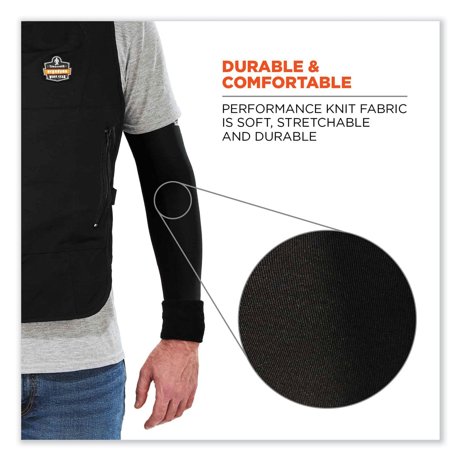 Ergodyne 6690 Cooling Arm Sleeves, Large, 16.90" Length, Black, Fabric, Pair Pack, Durable, Comfortable, UV Protection, Abrasion Resistant, Moisture Wicking, Anti-odor, Machine Washable, Chemical-free, Stretchable