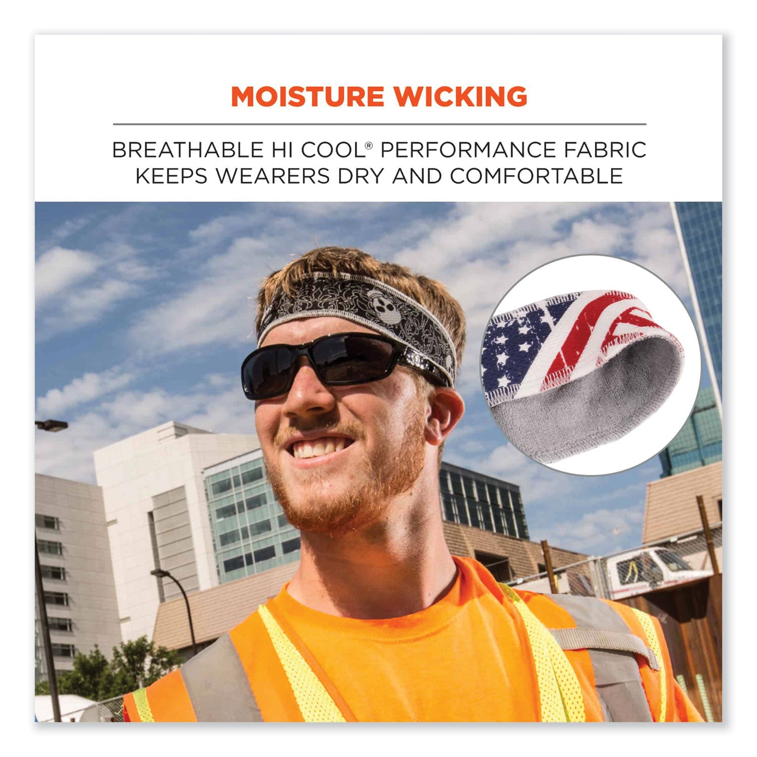 Ergodyne 6605 High-Performance Headband - Stars and Stripes Design - 2" Height x 0.3" Width x 20" Length - Cloth, Elastic - 6 / Carton