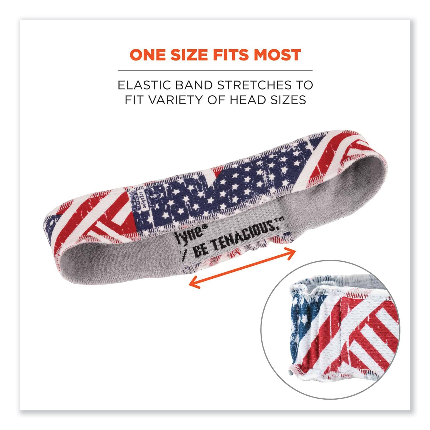 Ergodyne 6605 High-Performance Headband - Stars and Stripes Design - 2" Height x 0.3" Width x 20" Length - Cloth, Elastic - 6 / Carton