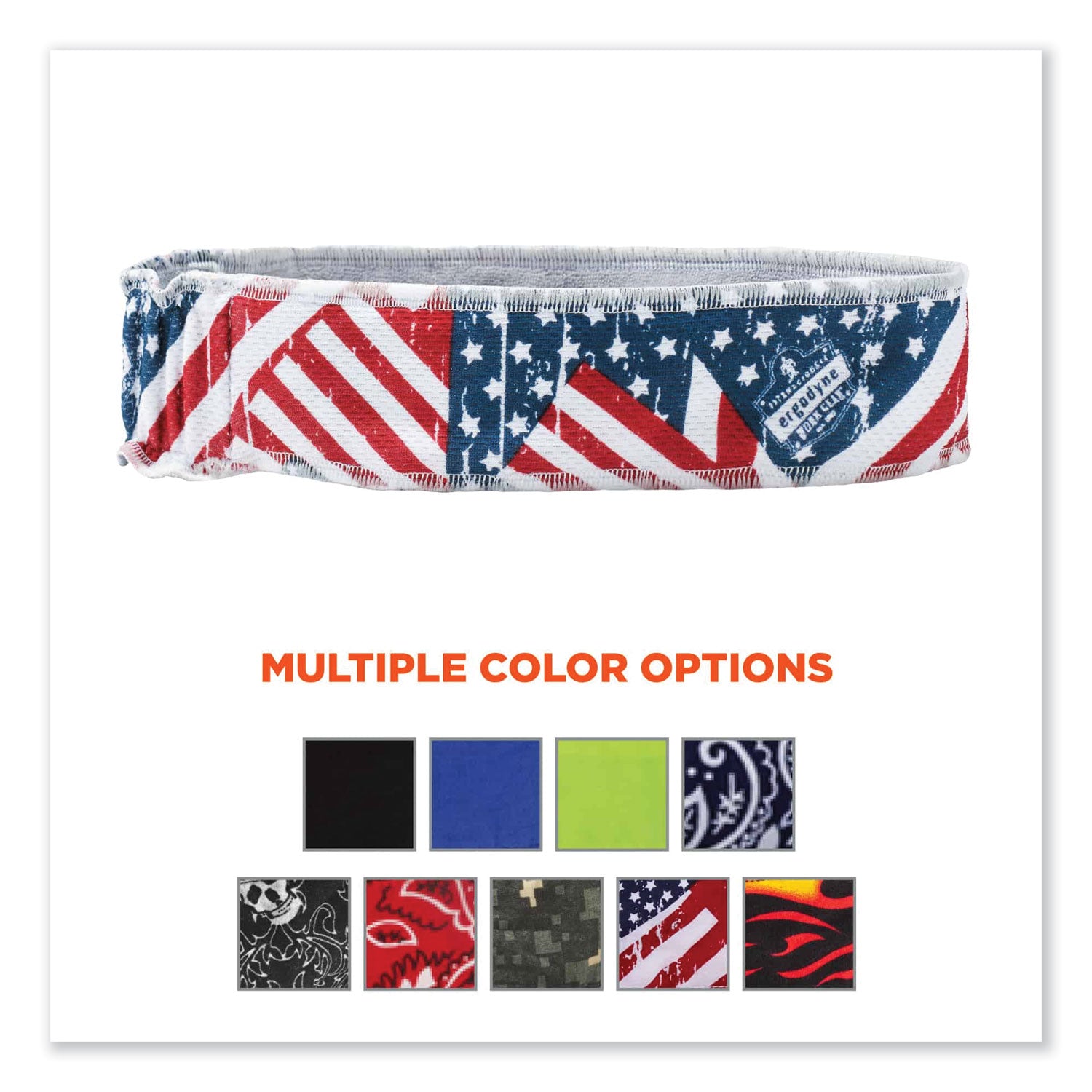 Ergodyne 6605 High-Performance Headband - Stars and Stripes Design - 2" Height x 0.3" Width x 20" Length - Cloth, Elastic - 6 / Carton