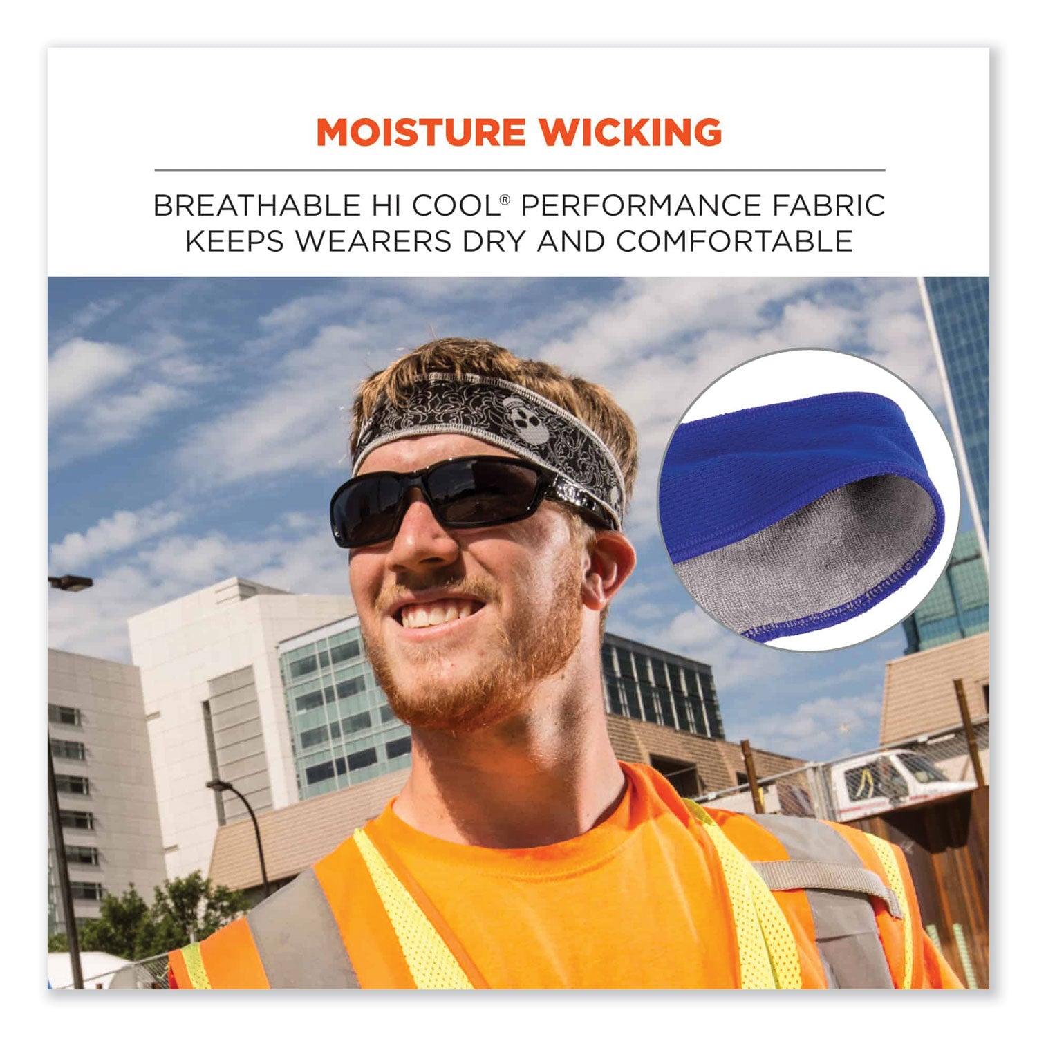 Ergodyne 6605 High-Performance Headband - 2" Height x 0.3" Width x 20" Length - Blue - Cloth, Elastic - 6 / Carton