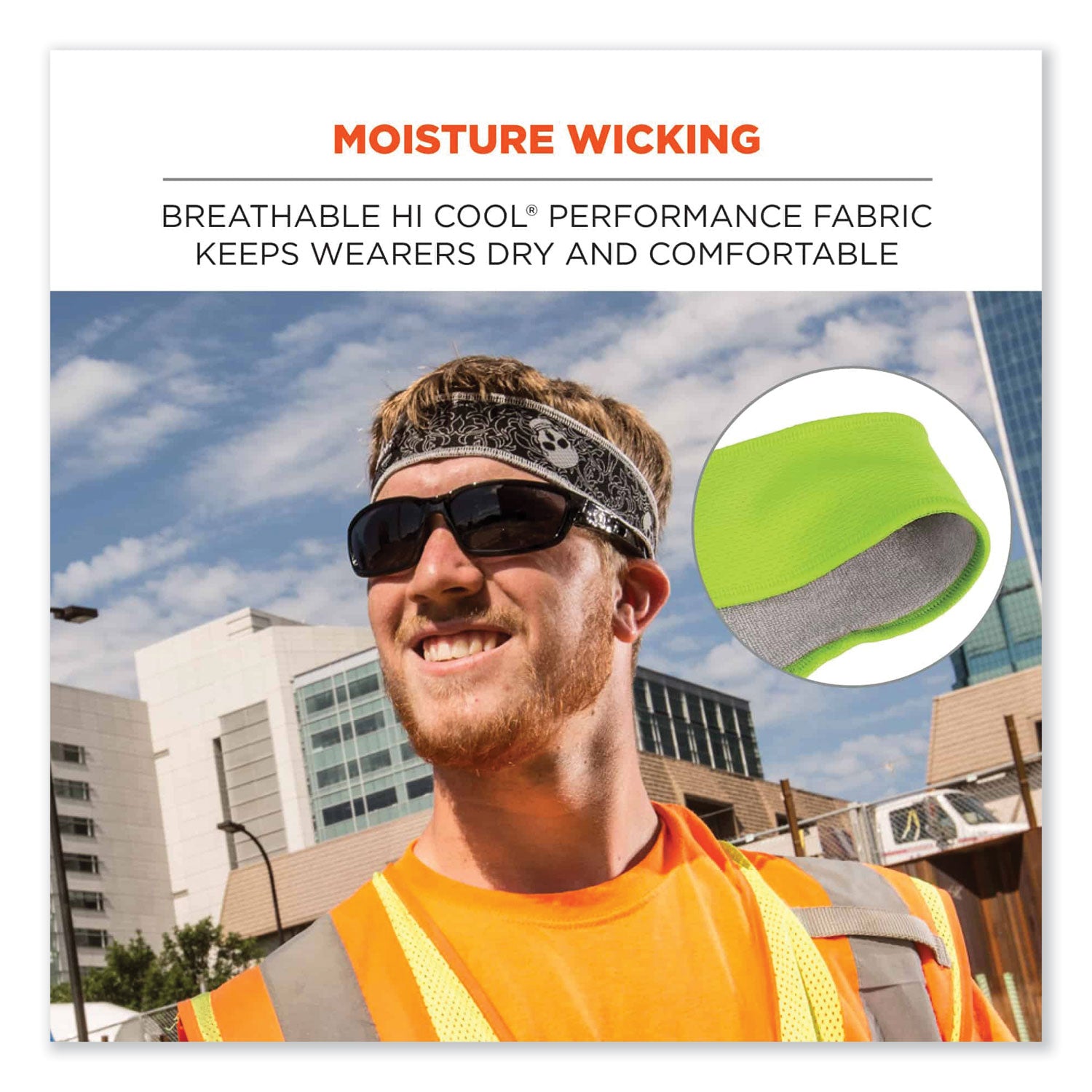 Ergodyne 6605 High-Performance Headband - 2" Height x 0.3" Width x 20" Length - Lime - Cloth, Elastic - 6 / Carton