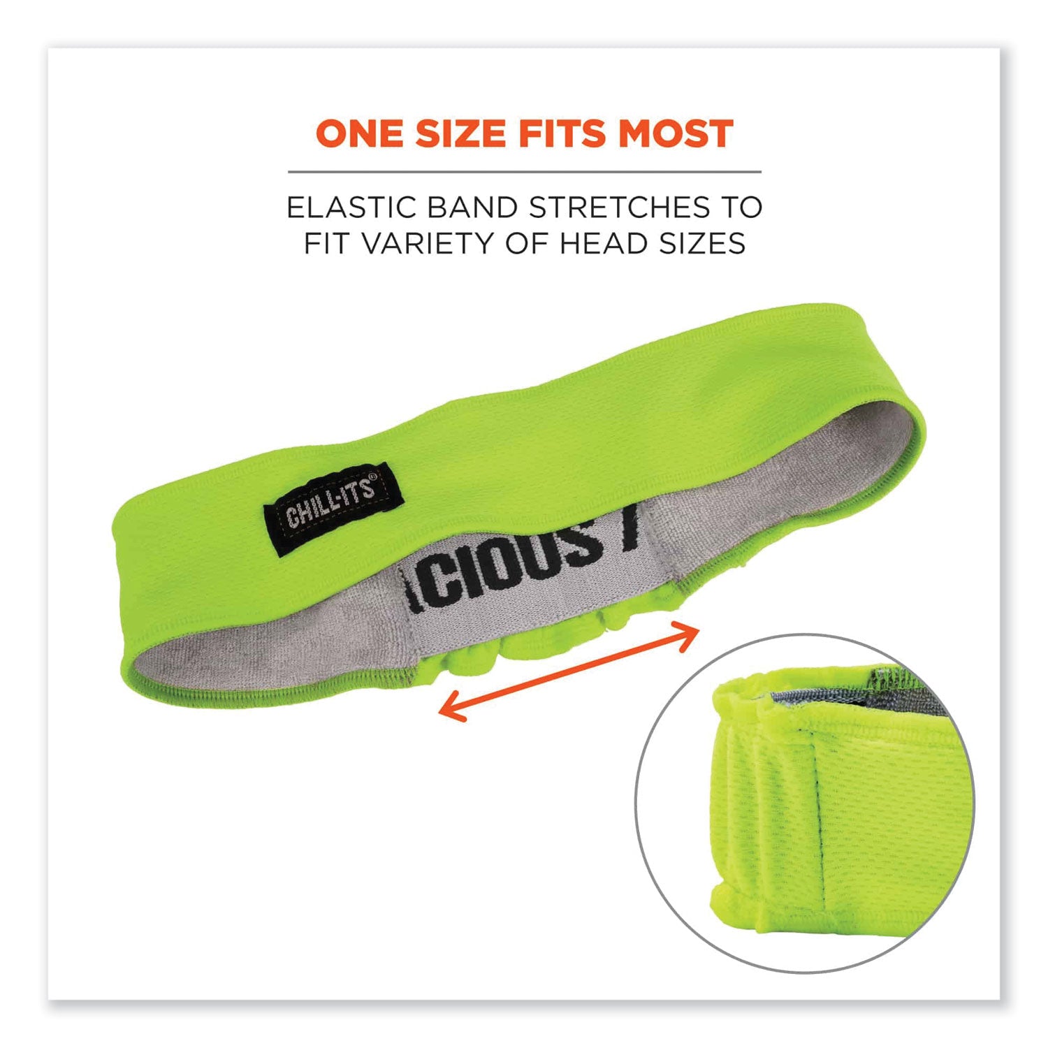 Ergodyne 6605 High-Performance Headband - 2" Height x 0.3" Width x 20" Length - Lime - Cloth, Elastic - 6 / Carton