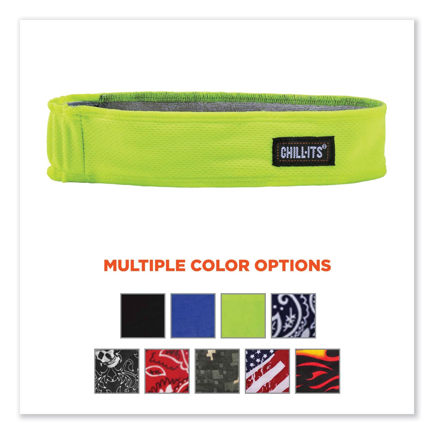 Ergodyne 6605 High-Performance Headband - 2" Height x 0.3" Width x 20" Length - Lime - Cloth, Elastic - 6 / Carton