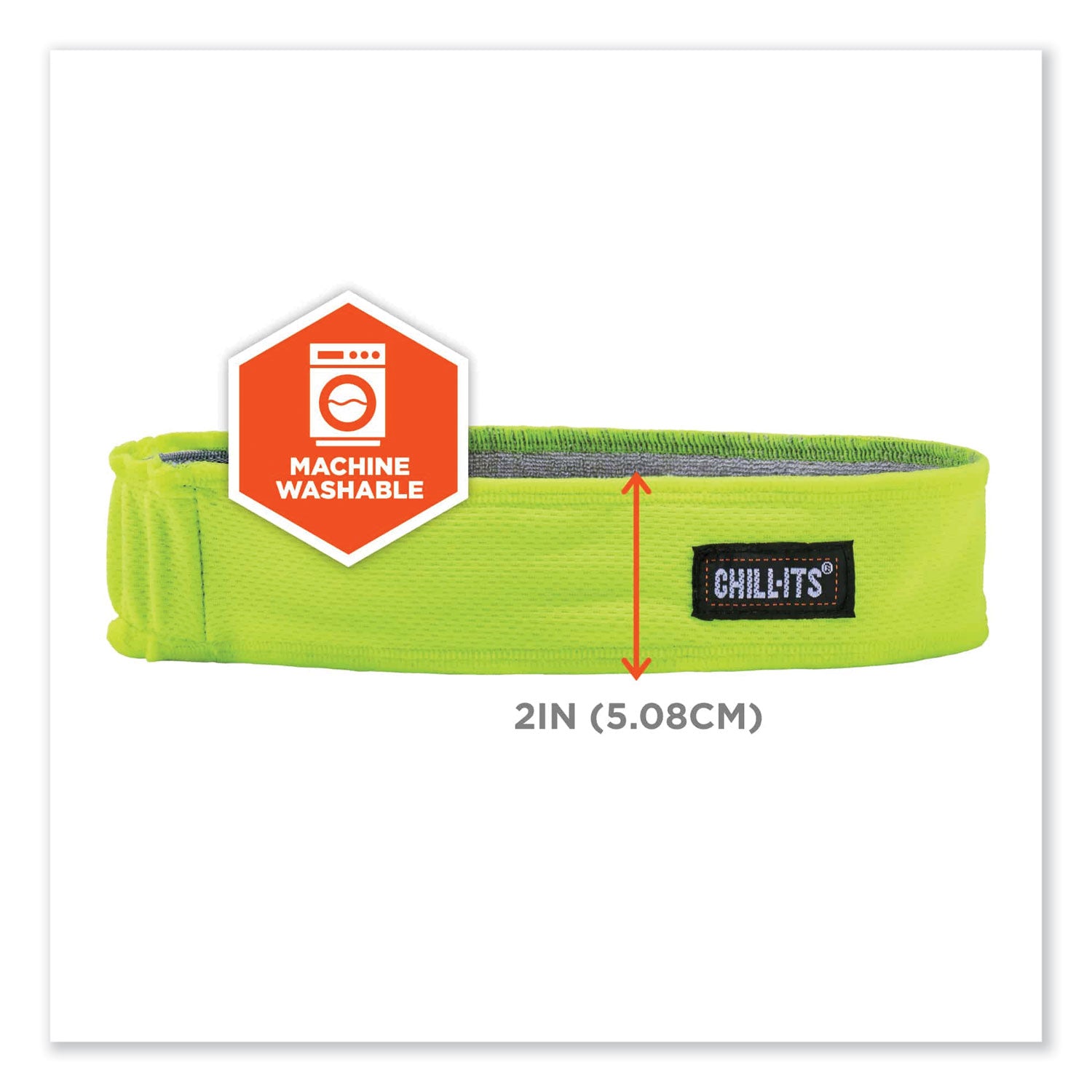 Ergodyne 6605 High-Performance Headband - 2" Height x 0.3" Width x 20" Length - Lime - Cloth, Elastic - 6 / Carton