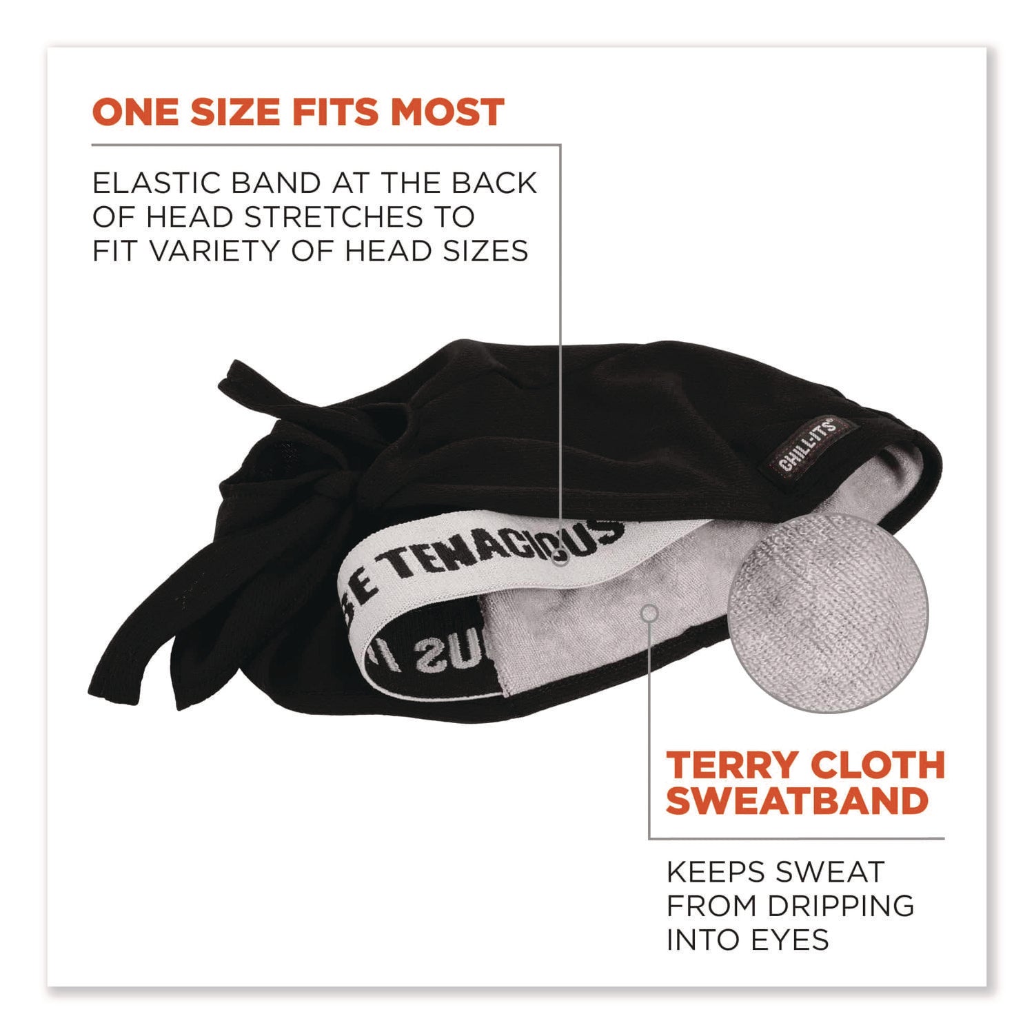 Ergodyne High-Performance Bandana Do Rag - Black - Fabric - 6 / Carton