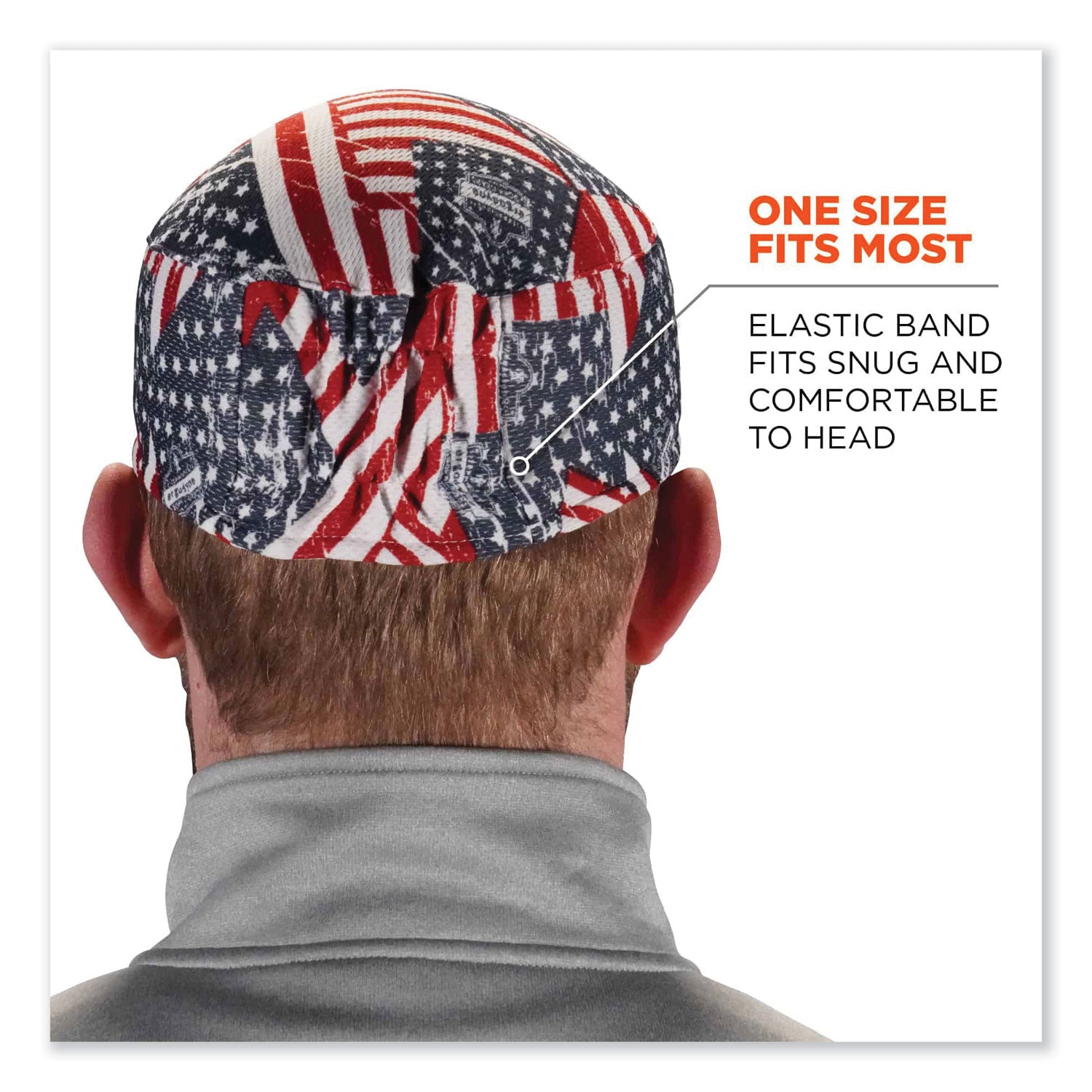 Ergodyne 6630 Skull Cap, Terry Cloth, Stars & Stripe Pattern, Fabric and Elastic, Moisture Absorbent, Stretchable, Comfortable, Machine Washable, 6 per Carton