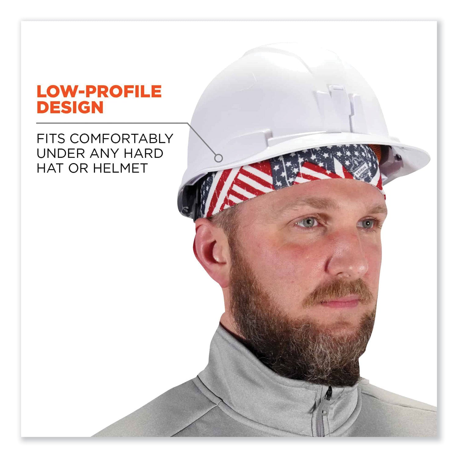 Ergodyne 6630 Skull Cap, Terry Cloth, Stars & Stripe Pattern, Fabric and Elastic, Moisture Absorbent, Stretchable, Comfortable, Machine Washable, 6 per Carton