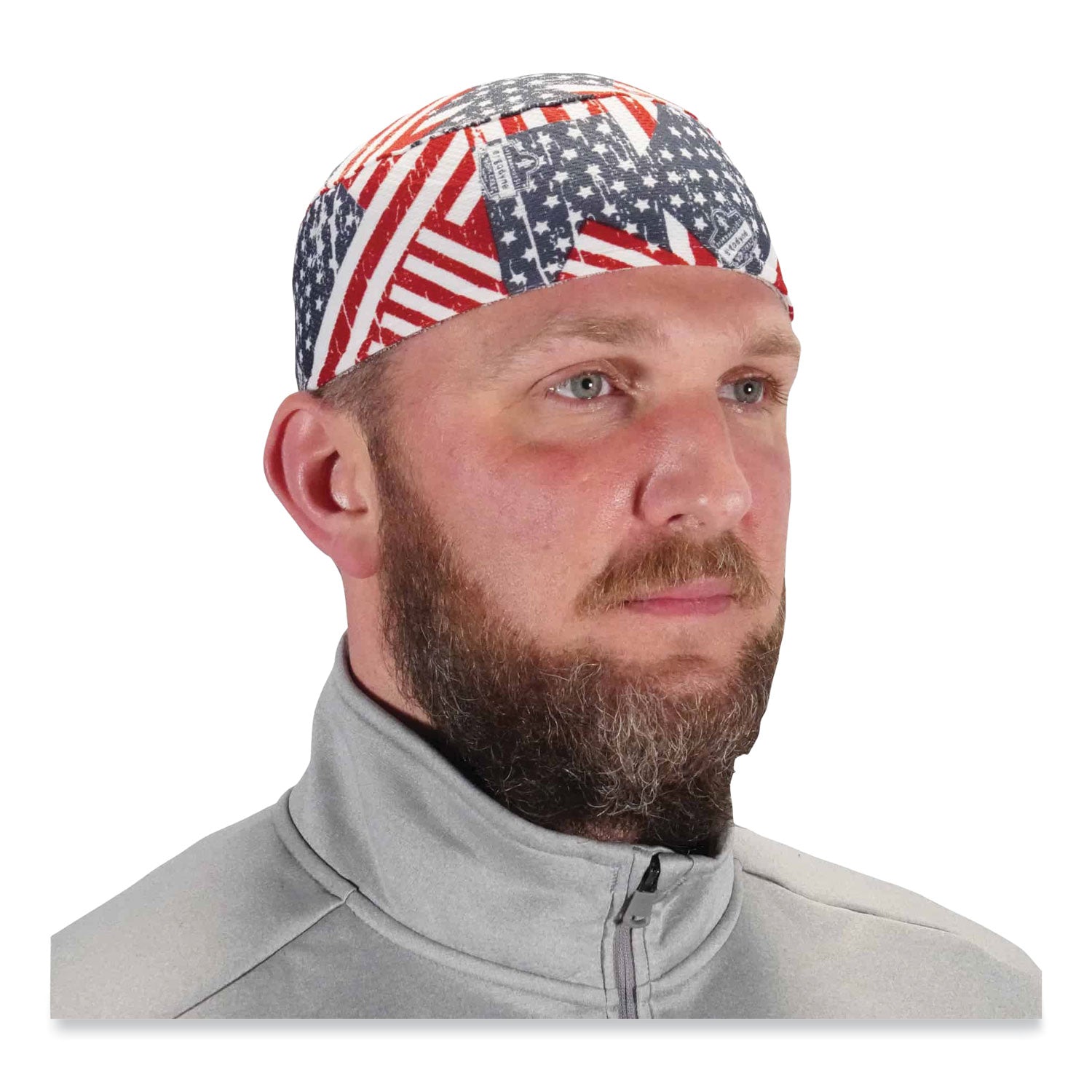 Ergodyne 6630 Skull Cap, Terry Cloth, Stars & Stripe Pattern, Fabric and Elastic, Moisture Absorbent, Stretchable, Comfortable, Machine Washable, 6 per Carton