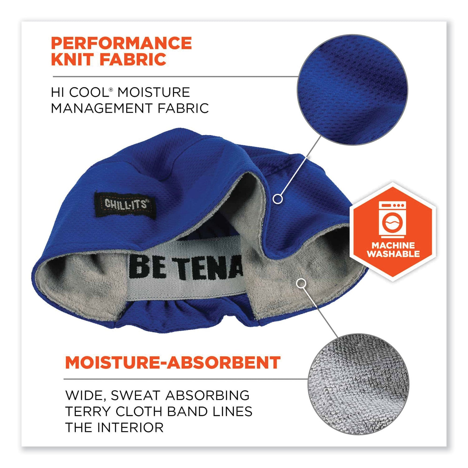 Ergodyne 6630 Skull Cap - Terry Cloth - Fabric, Elastic - Blue