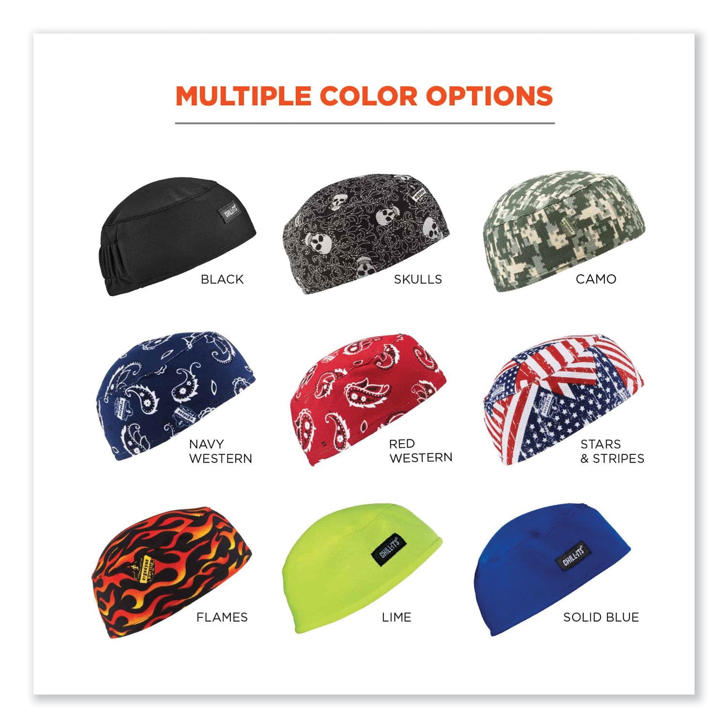 Ergodyne 6630 Skull Cap - Terry Cloth - Fabric, Elastic - Black
