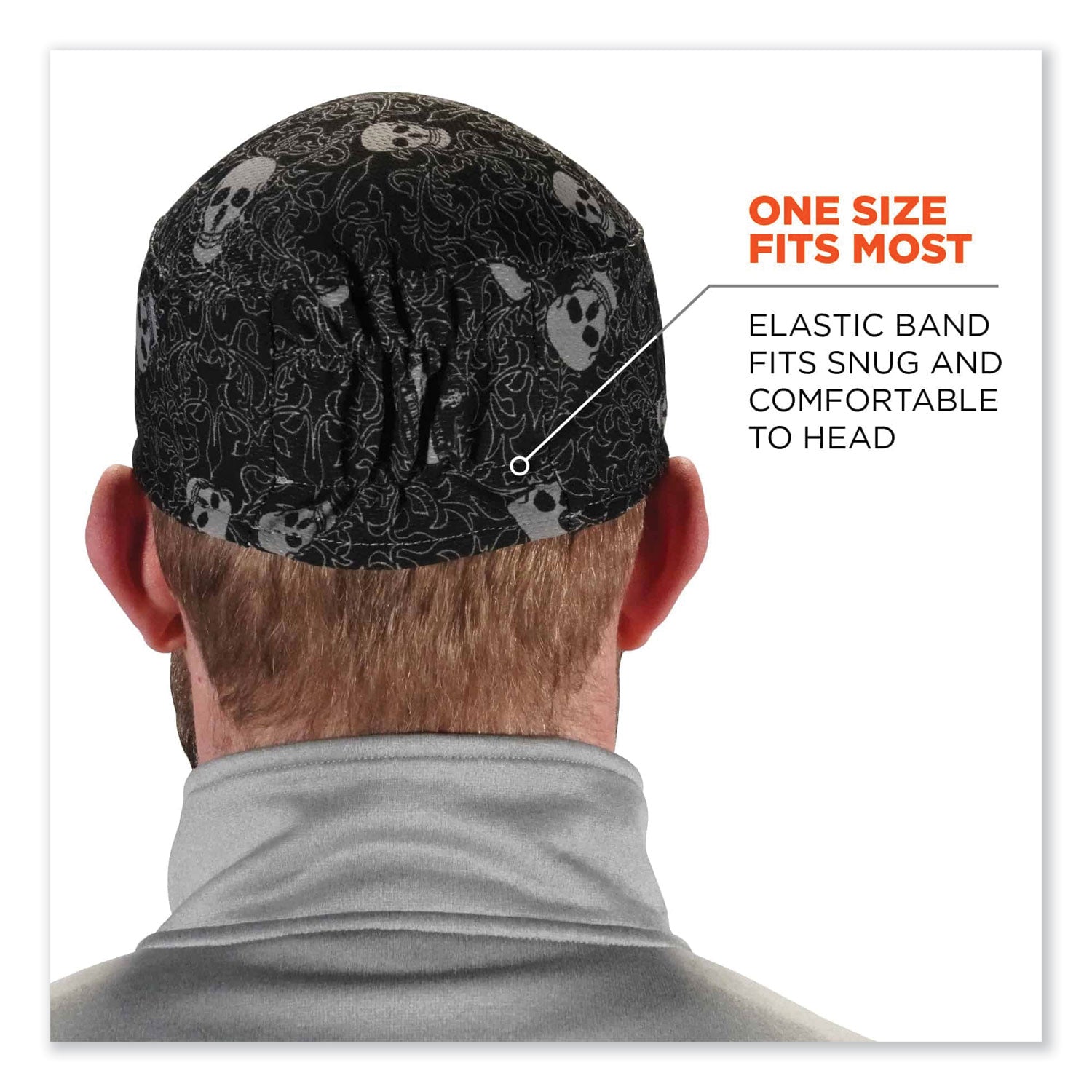 Ergodyne 6630 Skull Cap, Terry Cloth, Fabric and Elastic, Moisture Absorbent, Stretchable, Comfortable, Machine Washable, 6 per Carton