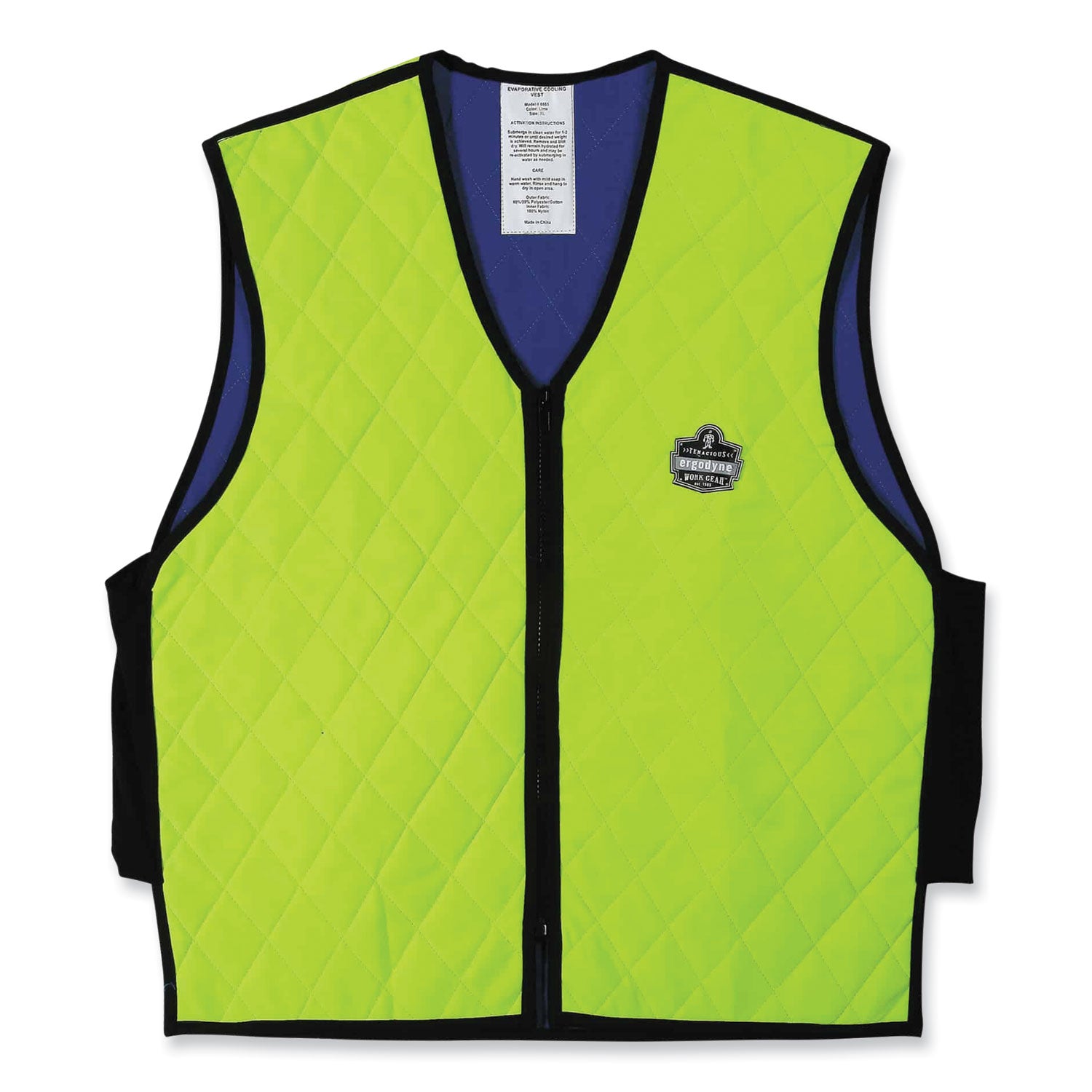 Ergodyne Chill-Its Evaporative Cooling Vest - Medium - Polymer, Nylon - Lime - Comfortable, High Visibility, Ventilation, Stretchable, Water Repellent, Lightweight, Durable, Washable, Zipper Closure - 1 Each