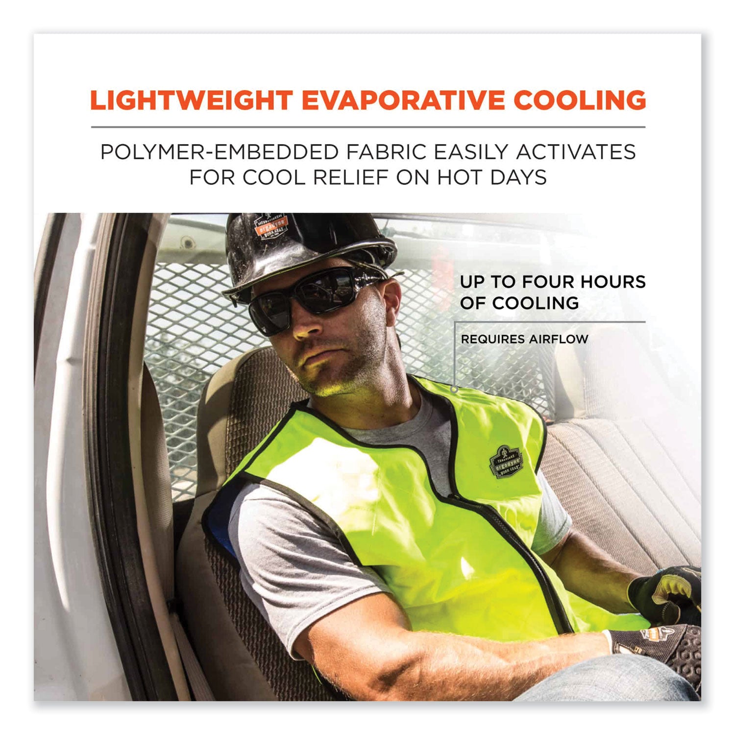Ergodyne Chill-Its Evaporative Cooling Vest - Extra Large - Polymer, Nylon - Lime - Comfortable, High Visibility, Ventilation, Stretchable, Water Repellent, Lightweight, Durable, Washable, Zipper Closure - 1 Each