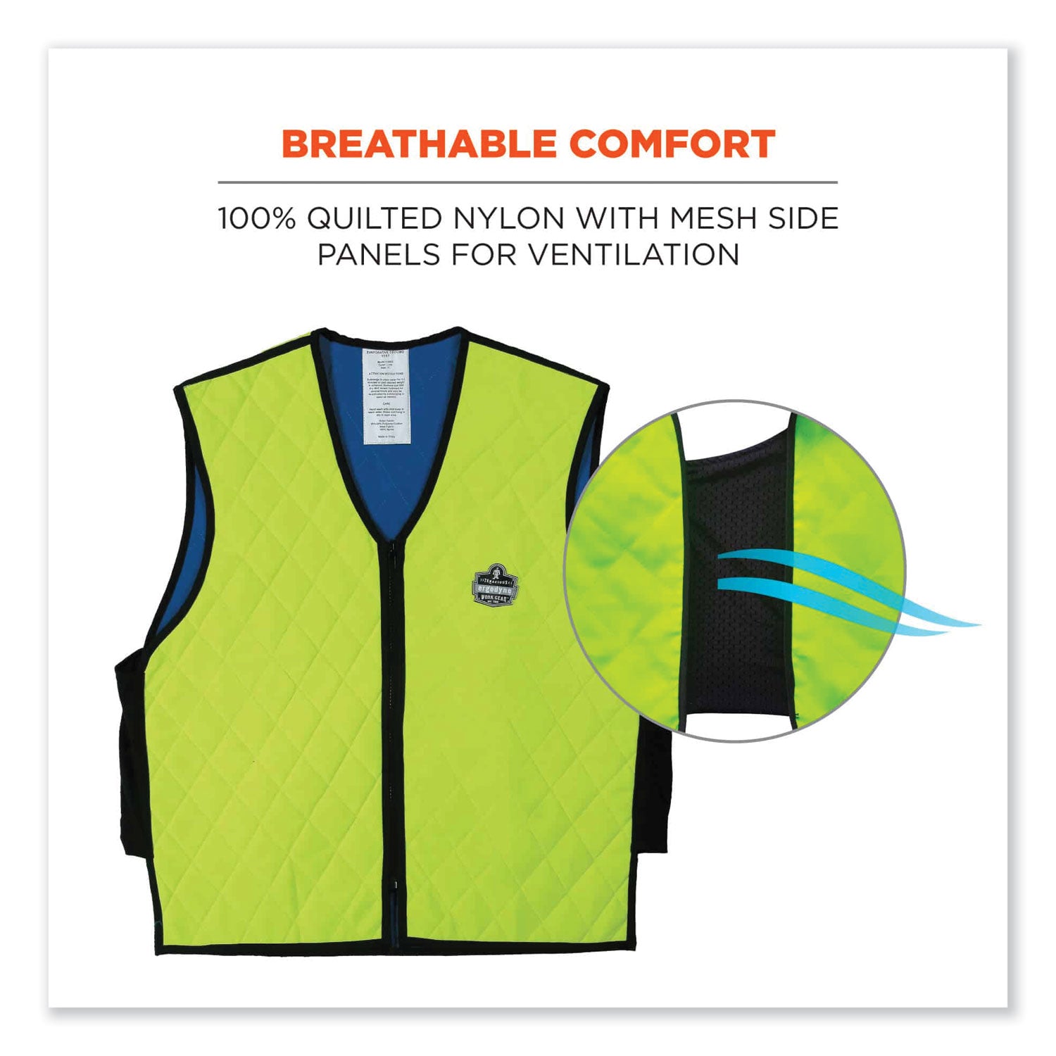 Ergodyne Chill-Its Evaporative Cooling Vest - 2-Xtra Large - Polymer, Nylon - Lime - Comfortable, High Visibility, Ventilation, Stretchable, Water Repellent, Lightweight, Durable, Washable, Zipper Closure - 1 Each