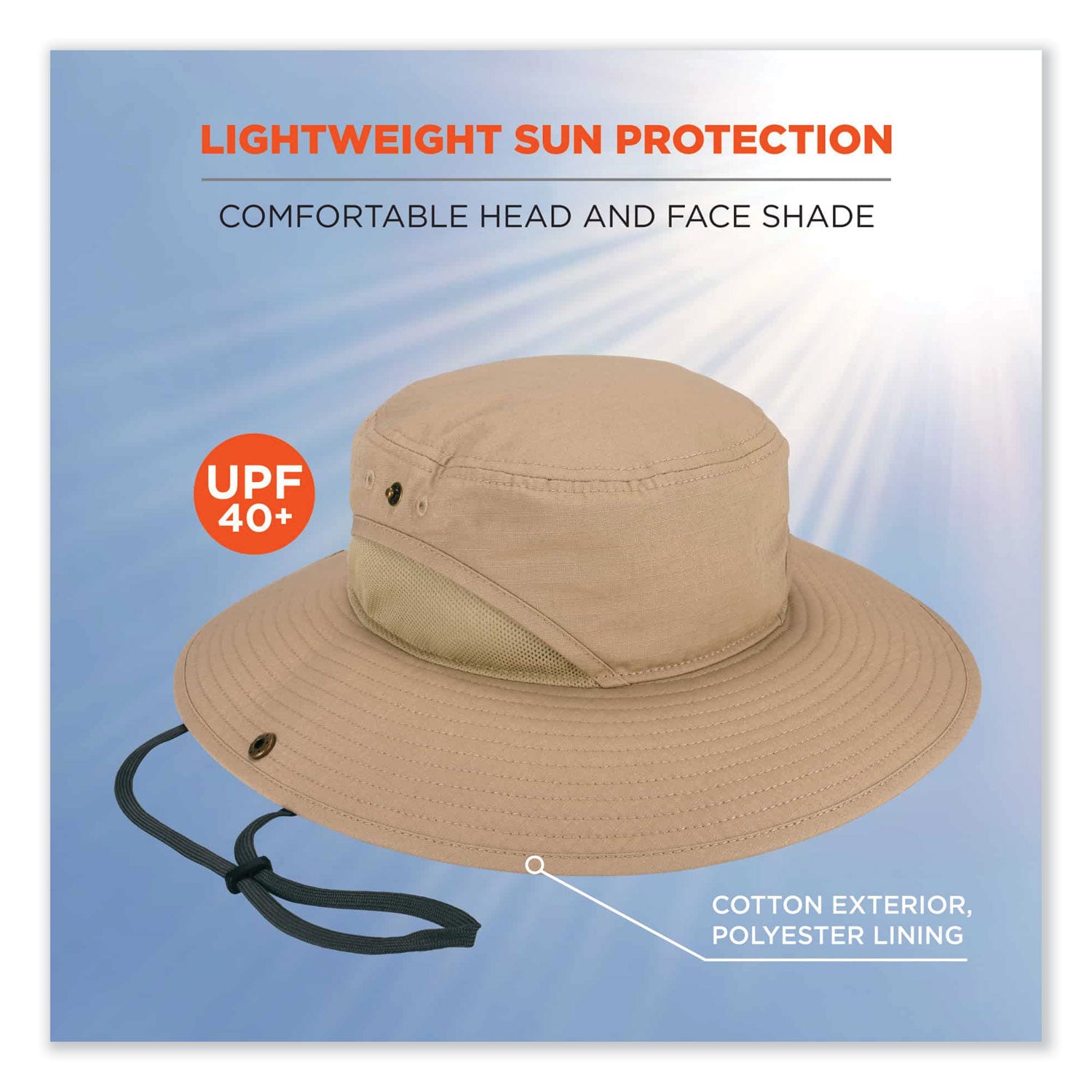 Ergodyne 8936 Lightweight Ranger Hat, Small/Medium, Polyester, Khaki, 1 Each