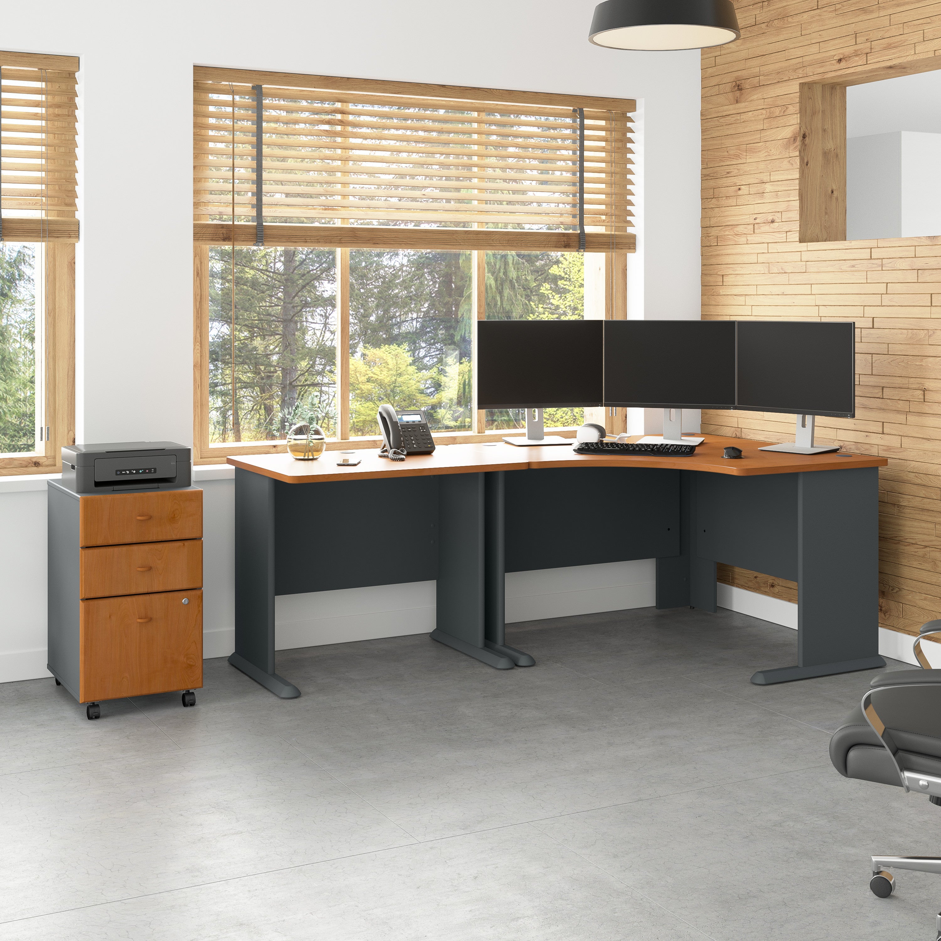 Bush Business Furniture Series A 48W Corner Desk in Natural Cherry and Slate - 47.17" Width x 47.17" Depth x 29.66" Height