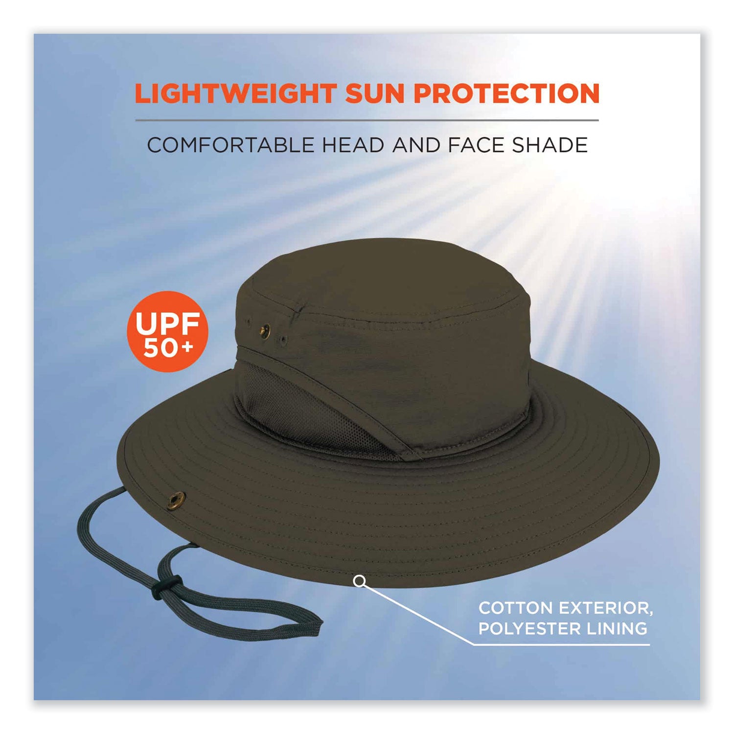 Ergodyne 8936 Lightweight Ranger Hat, Small/Medium, Polyester, Olive, 1 Each