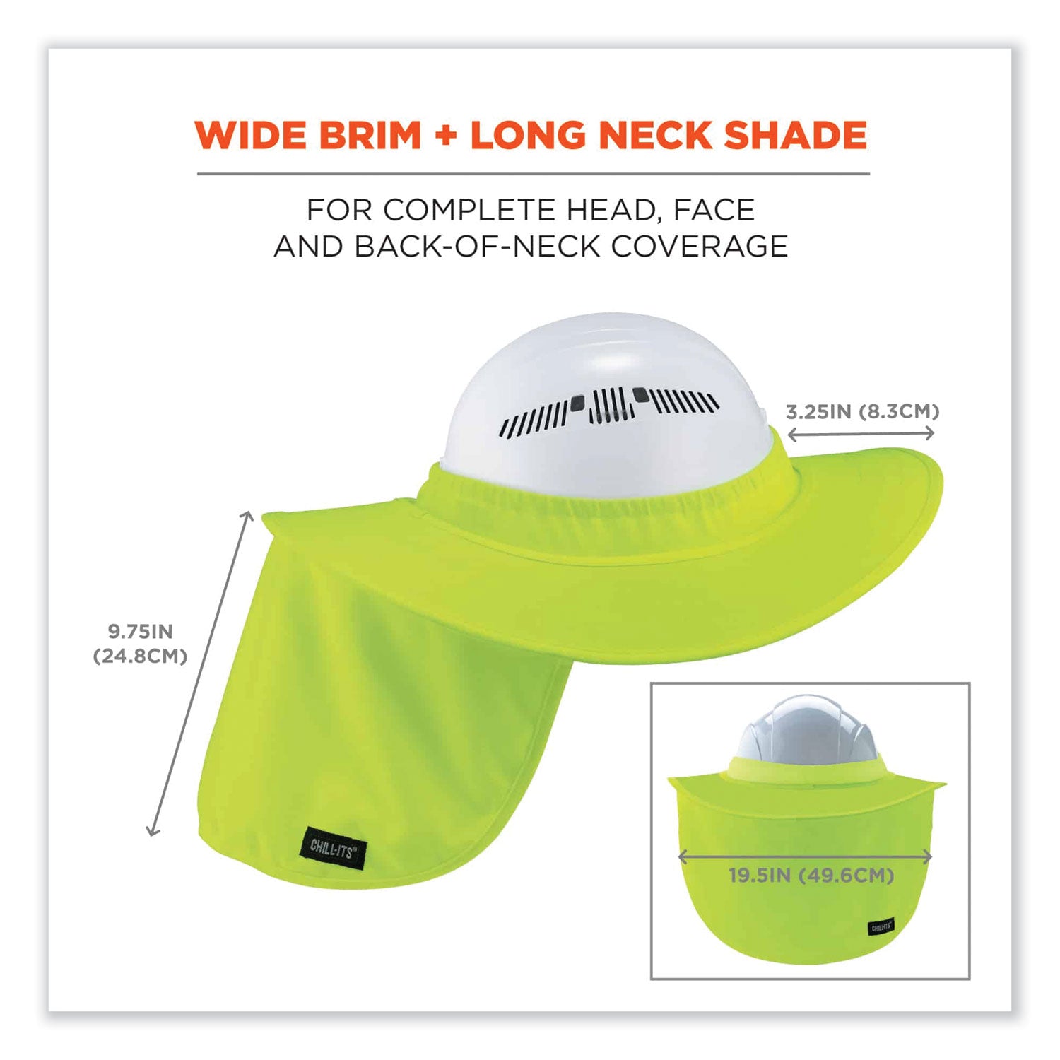 Chill-Its 6660 Hard Hat Brim + Neck Shade, 19.5 x 9.75, Lime