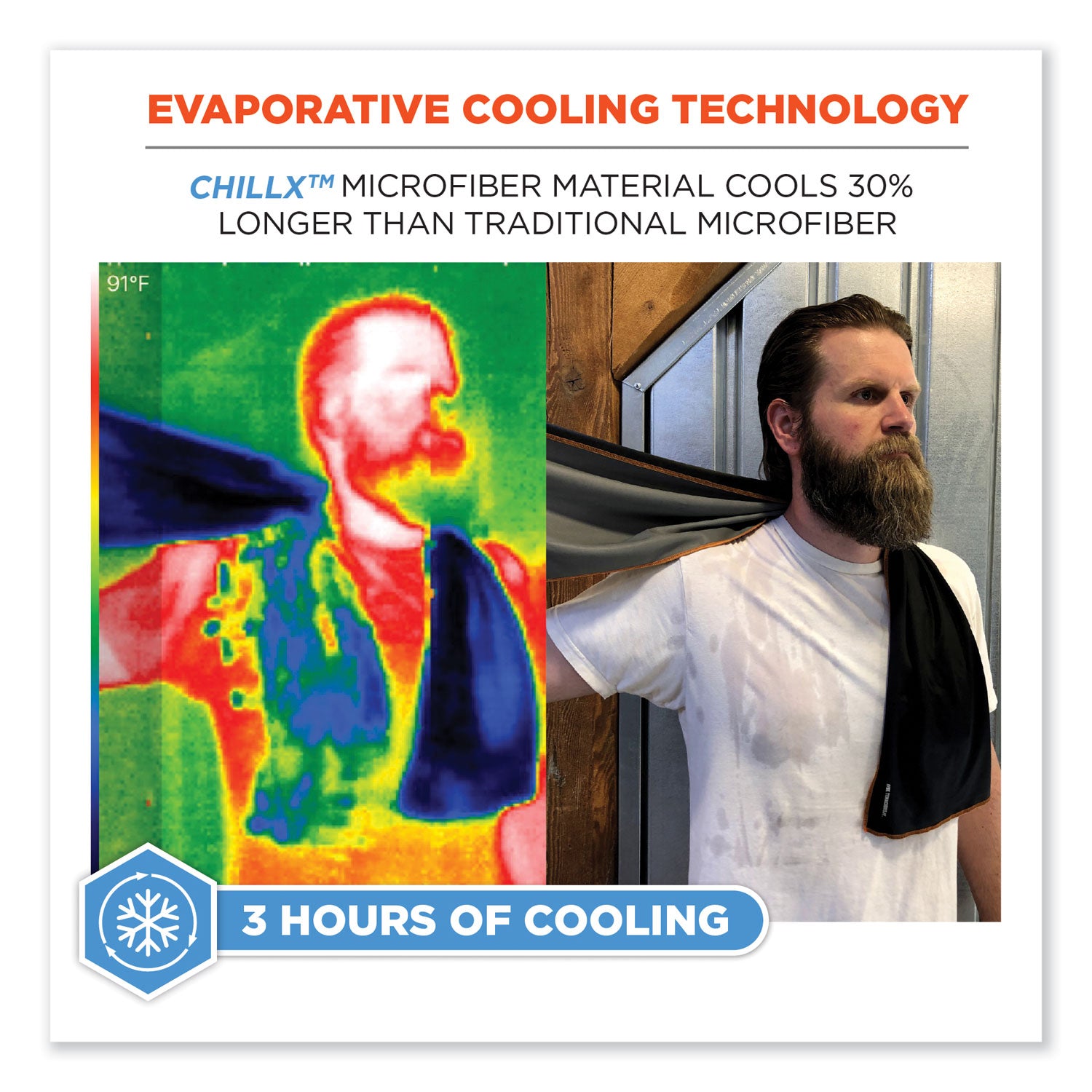 Ergodyne 6602MF Evaporative Microfiber Cooling Towel - 7.3" Height x 2.5" Width - Orange - MicroFiber - 1 Each