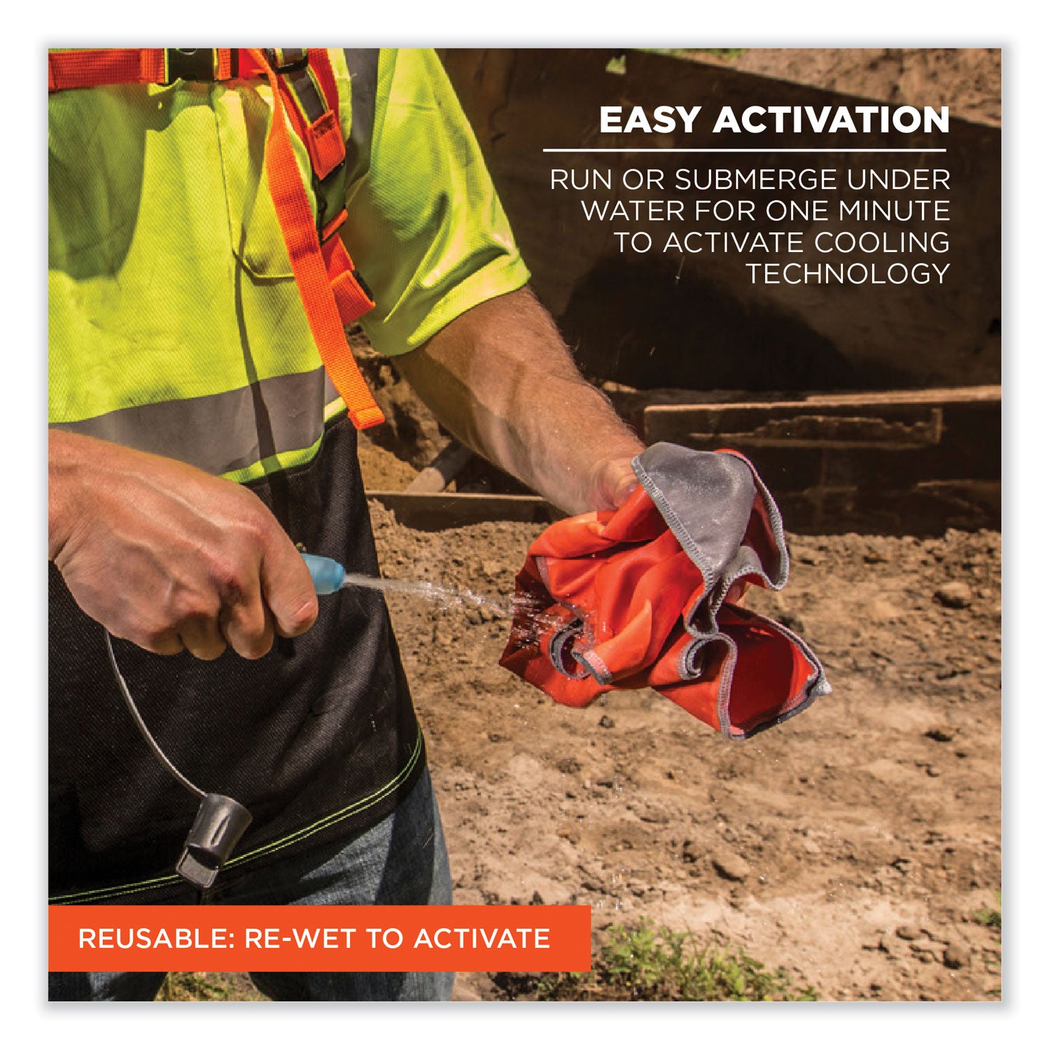 Ergodyne 6602MF Evaporative Microfiber Cooling Towel - 7.3" Height x 2.5" Width - Orange - MicroFiber - 1 Each