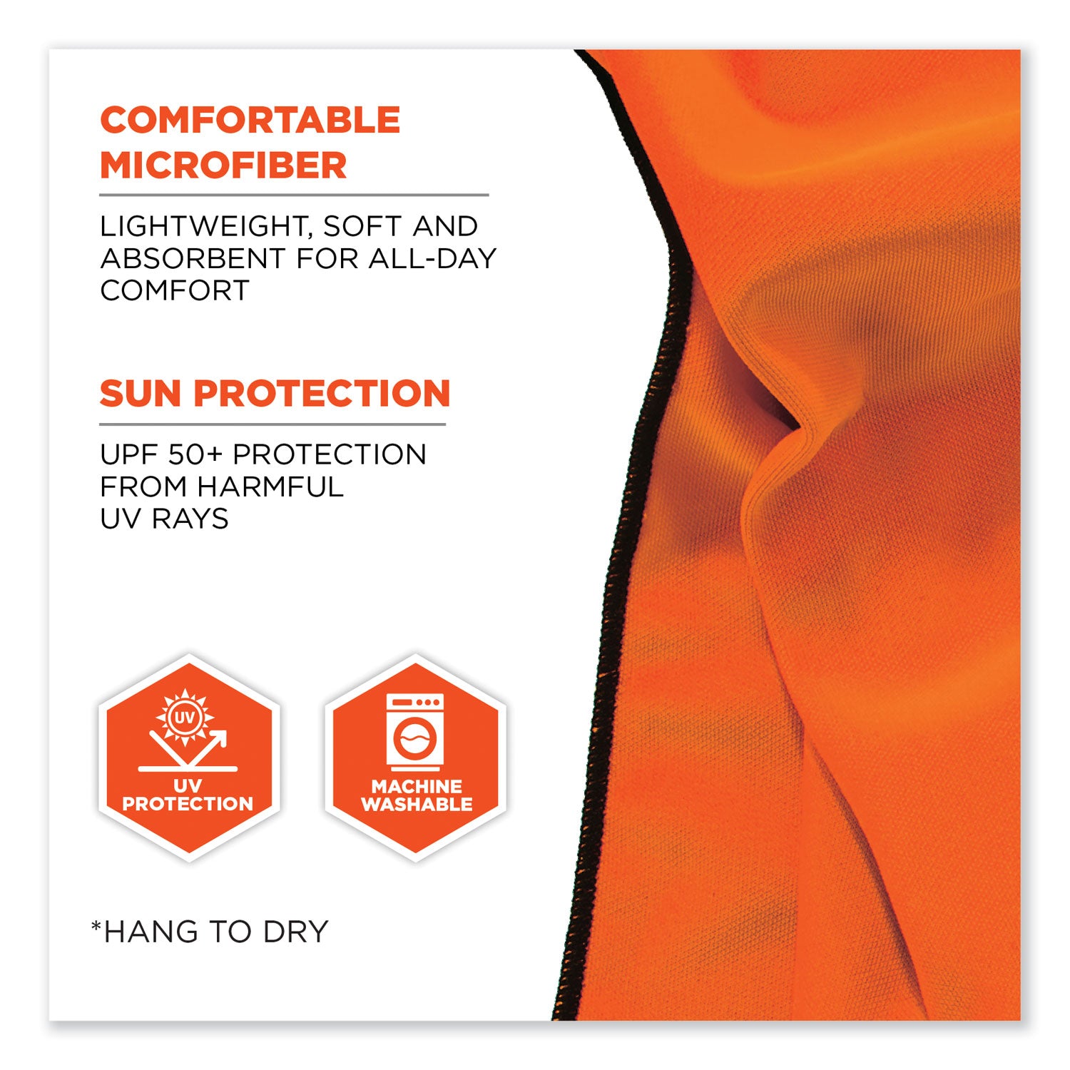 Ergodyne 6602MF Evaporative Microfiber Cooling Towel - 7.3" Height x 2.5" Width - Orange - MicroFiber - 1 Each