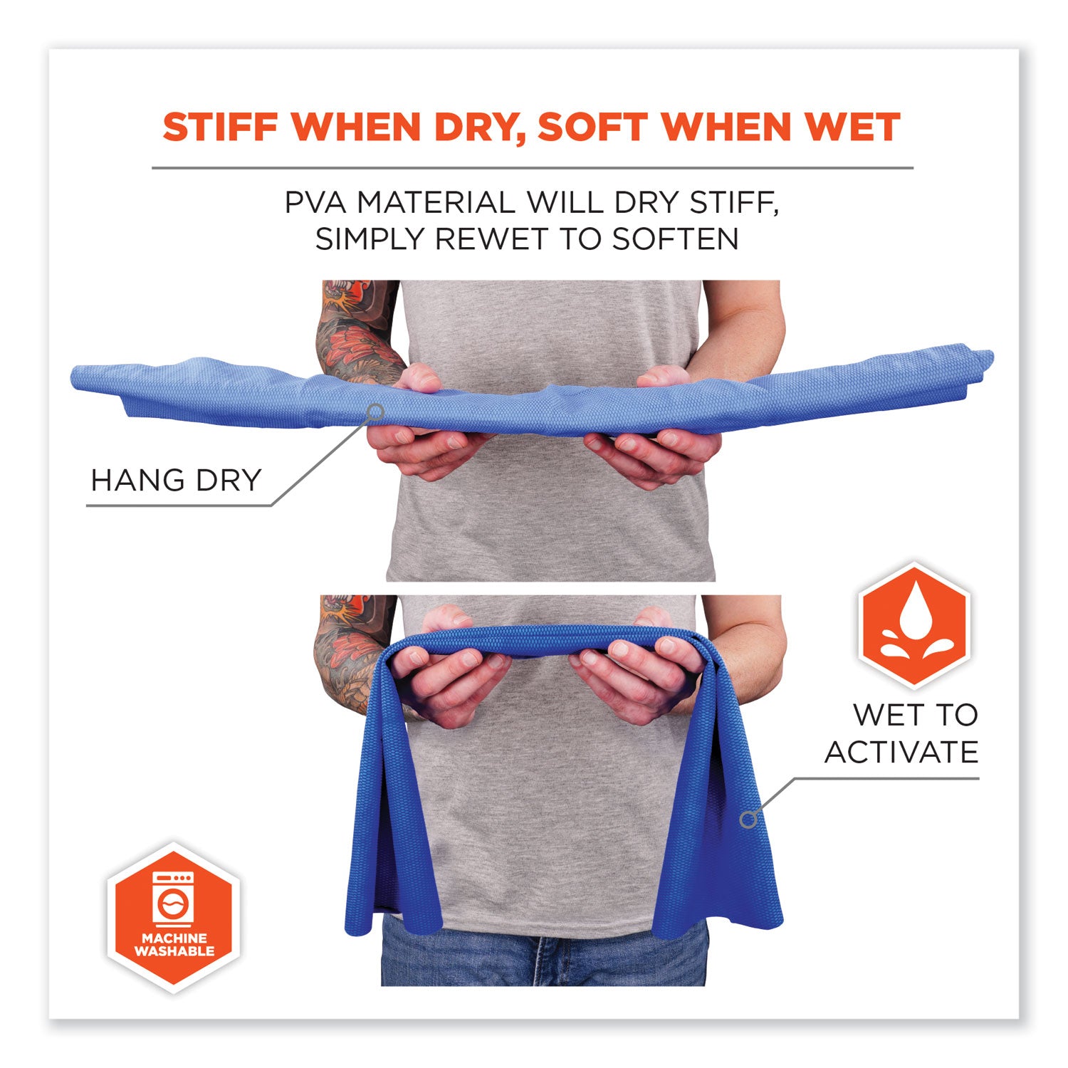 Ergodyne 6602MF Evaporative Microfiber Cooling Towel - 7.3" Height x 2.5" Width - Orange - MicroFiber - 1 Each