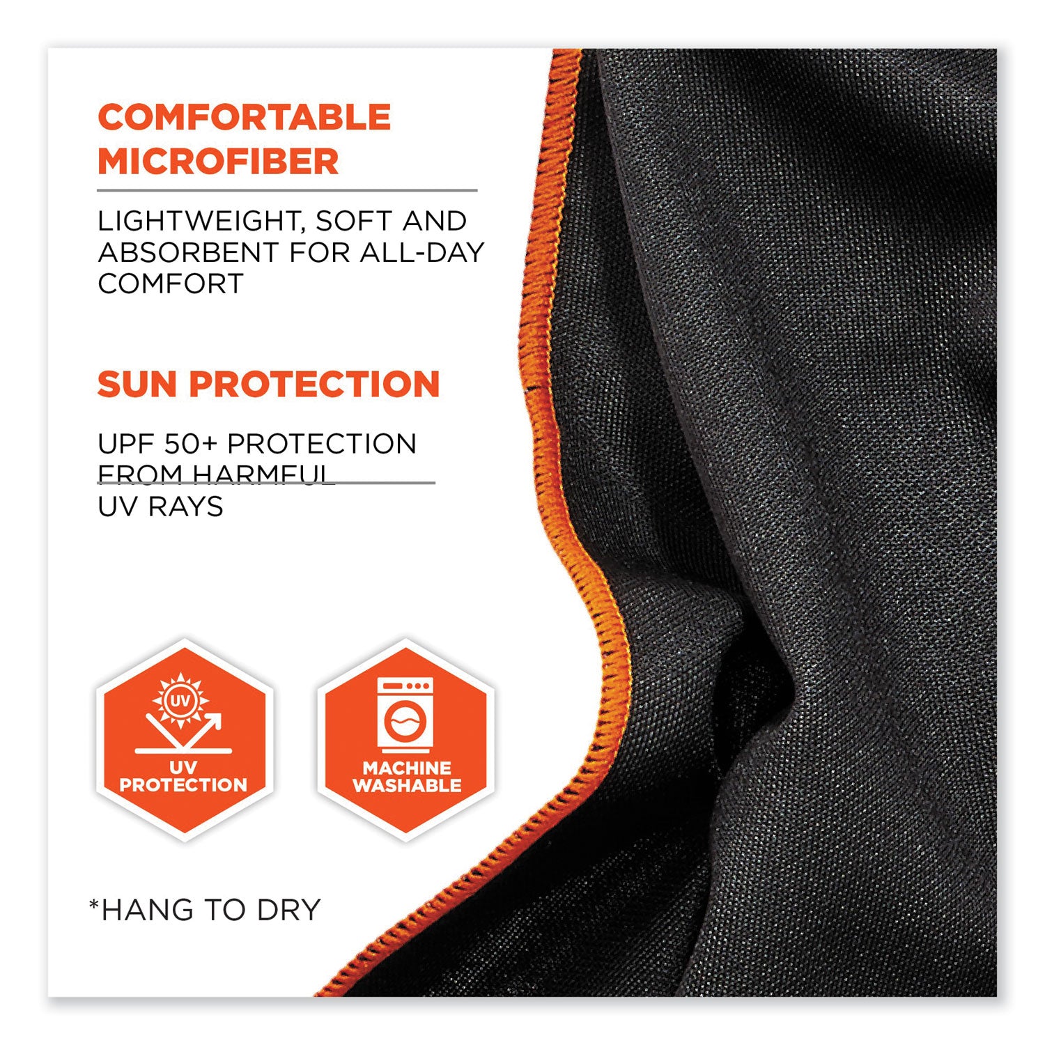 Ergodyne 6602MF Evaporative Microfiber Cooling Towel - 7.3" Height x 2.5" Width - Black - MicroFiber - 1 Each