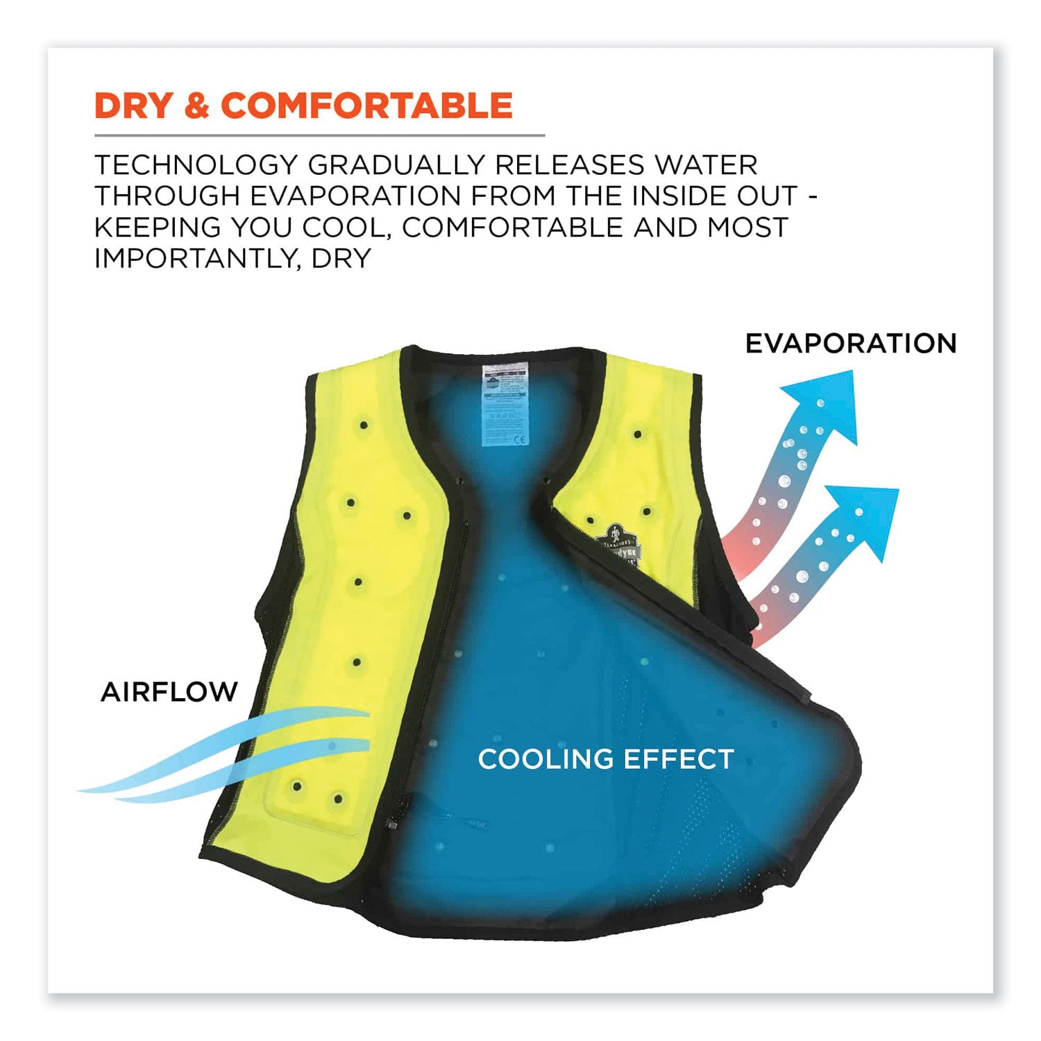 Ergodyne 6685 Premium Dry Evaporative Cooling Vest, Extra Large, Zipper Closure, Lime, Machine Washable, Lightweight, Durable, Ventilated, Antimicrobial, High Visibility, 1 Each