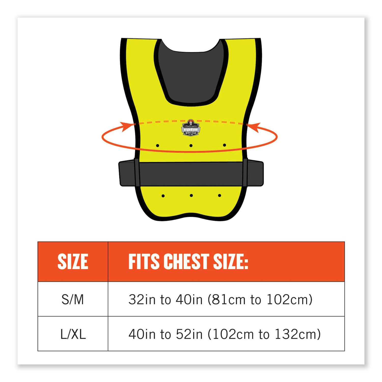 Ergodyne 6687 Economy Dry Evaporative Cooling Vest, Small/Medium, Lime, Machine Washable, Lightweight, Durable, Elastic Waist, Antimicrobial, Heat Resistant, High Visibility - 1 Each