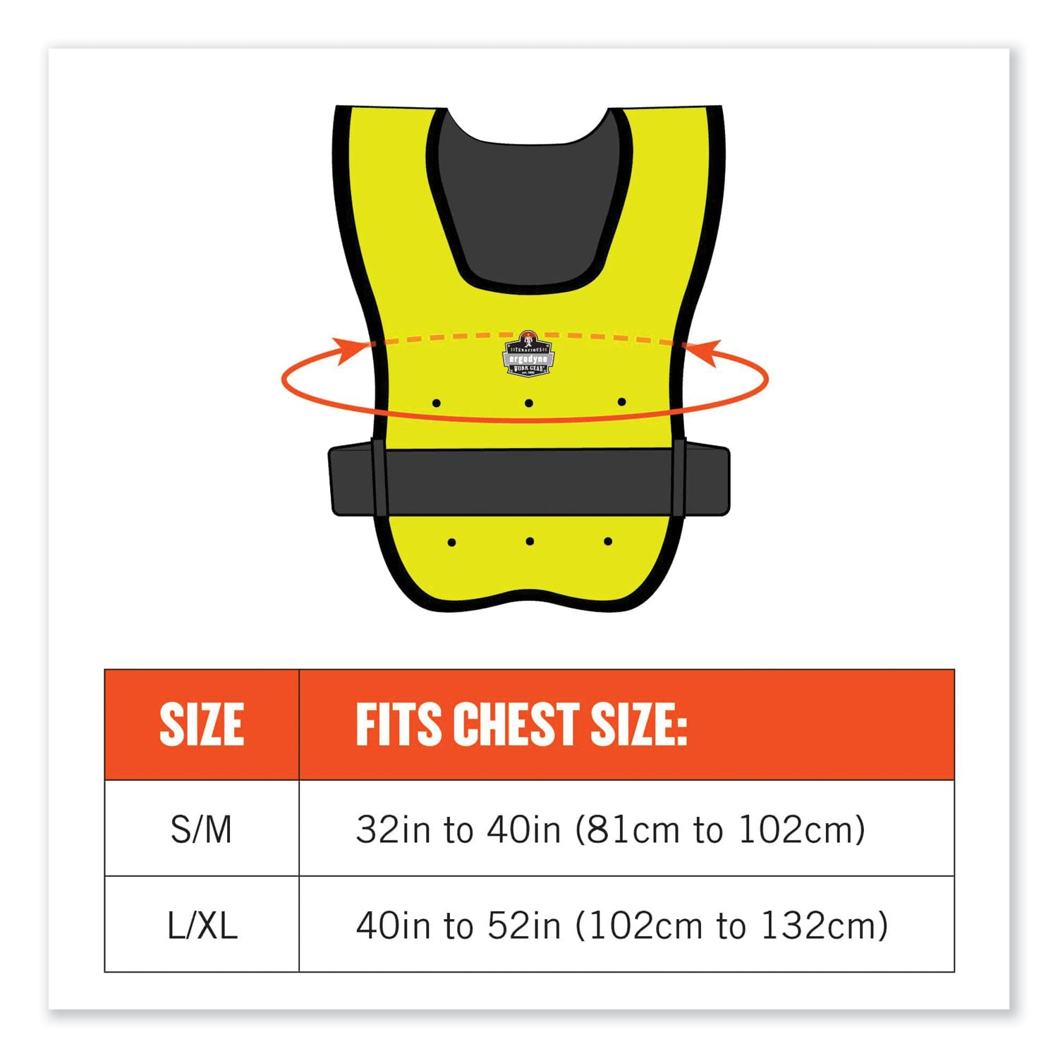 Ergodyne 6687 Economy Dry Evaporative Cooling Vest, Large/Extra Large, Strap Closure, Lime, Machine Washable, Lightweight, Durable, Antimicrobial, High Visibility, 1 Each