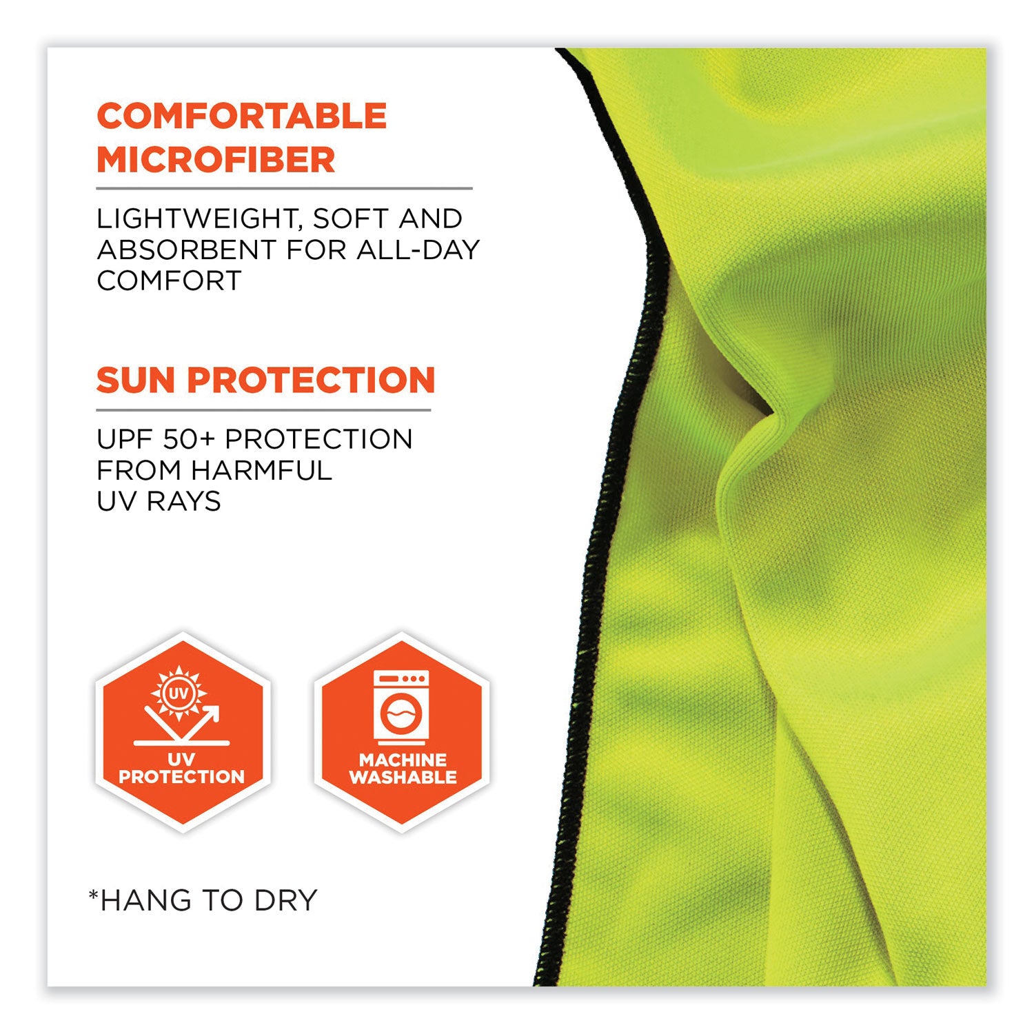 Ergodyne 6602MF Evaporative Microfiber Cooling Towel - 7.3" Height x 2.5" Width - Lime - MicroFiber - 1 Each