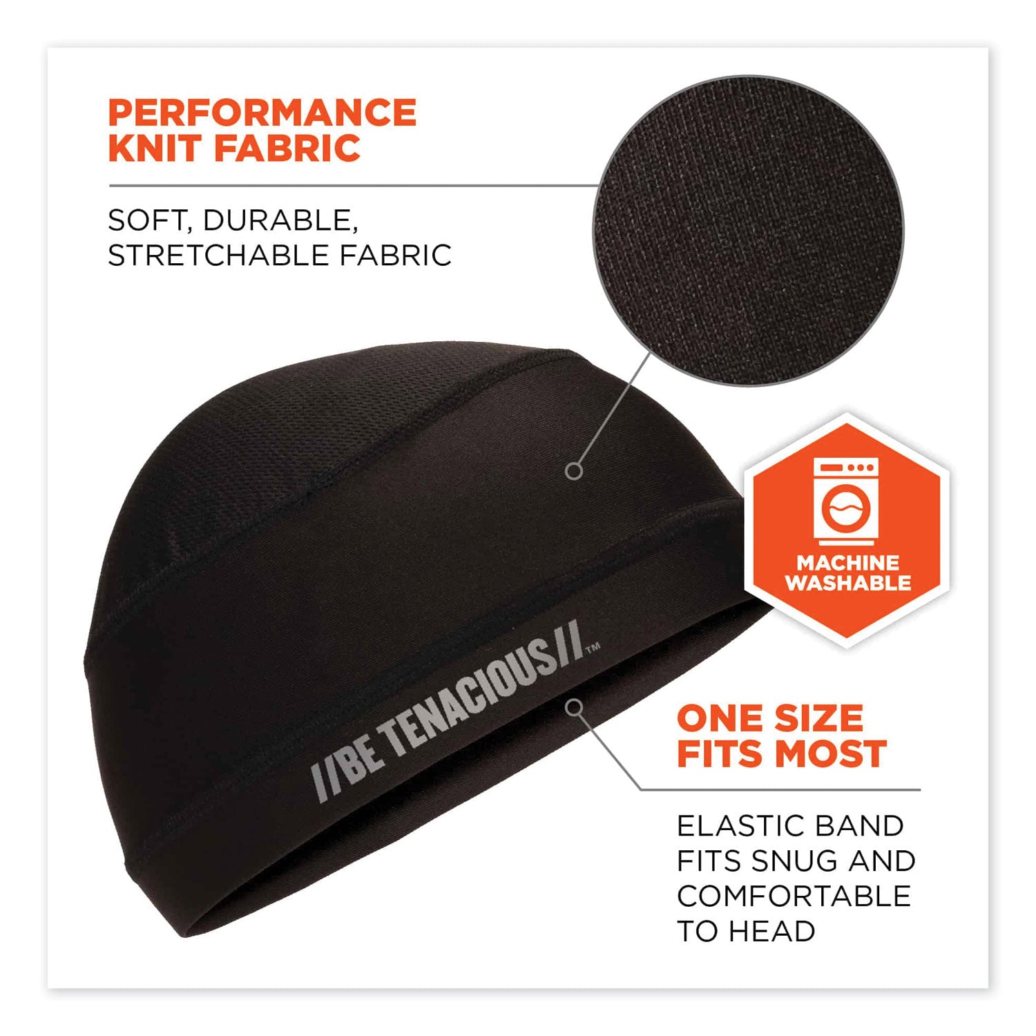 Ergodyne 6632 Cooling Skull Cap - Fabric, Elastic - Black