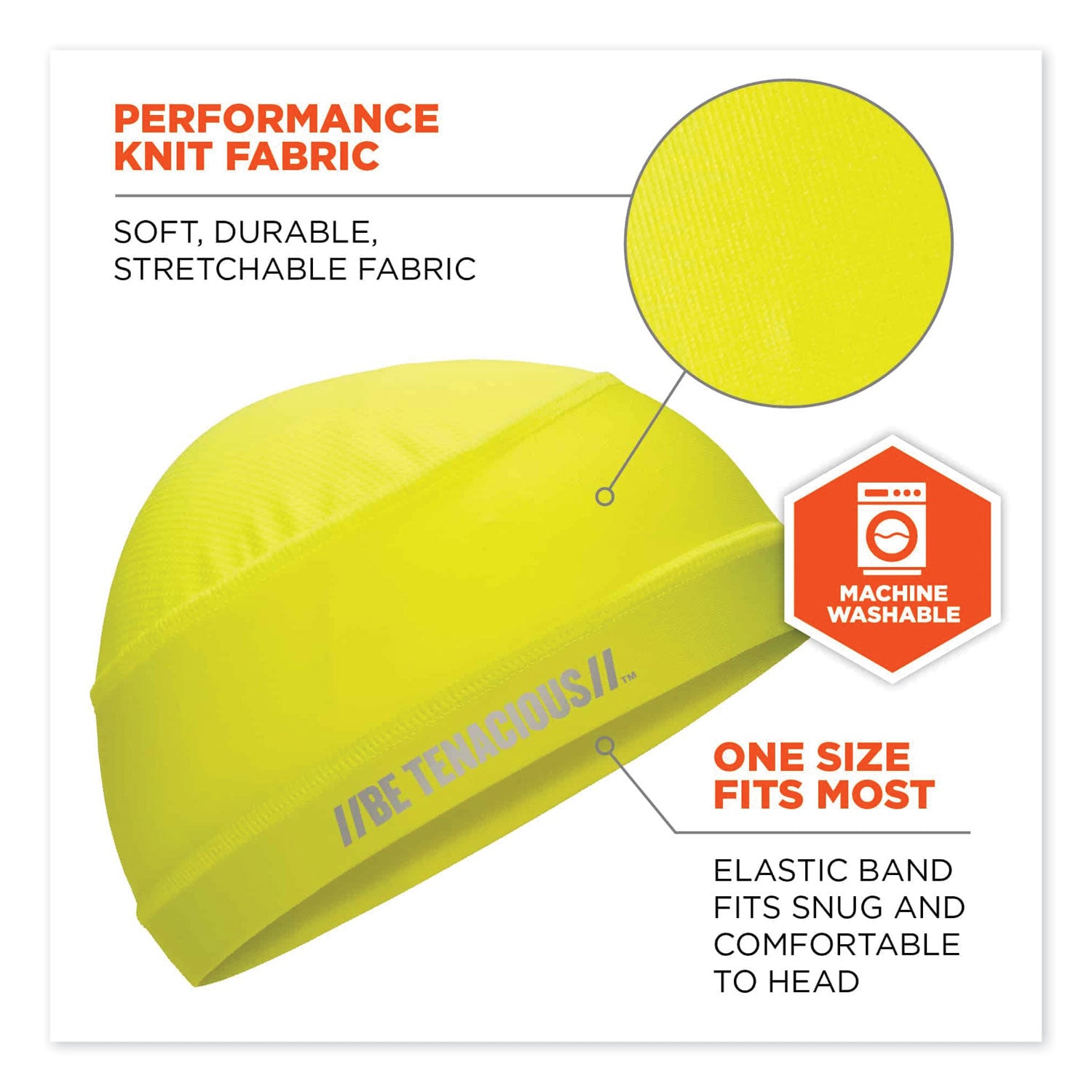 Ergodyne 6632 Cooling Skull Cap - Fabric, Elastic - Lime