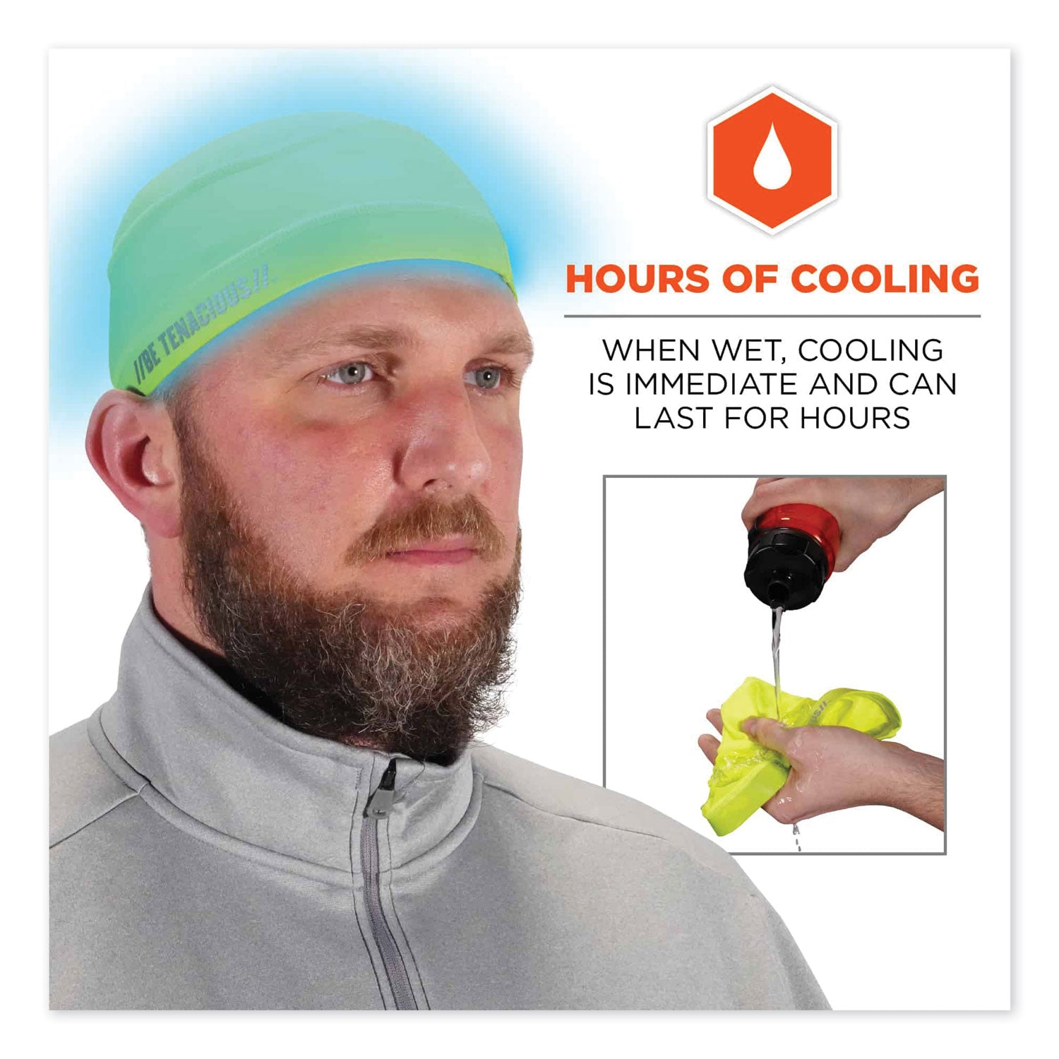 Ergodyne 6632 Cooling Skull Cap - Fabric, Elastic - Lime