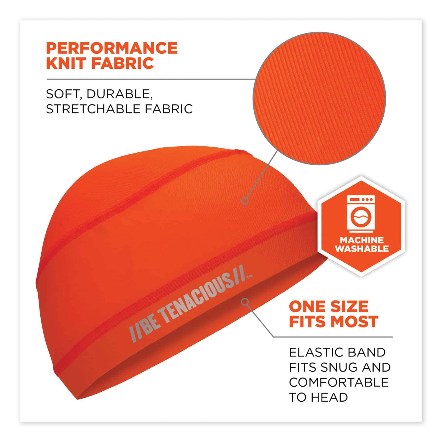 Ergodyne 6632 Cooling Skull Cap - Fabric, Elastic - Orange