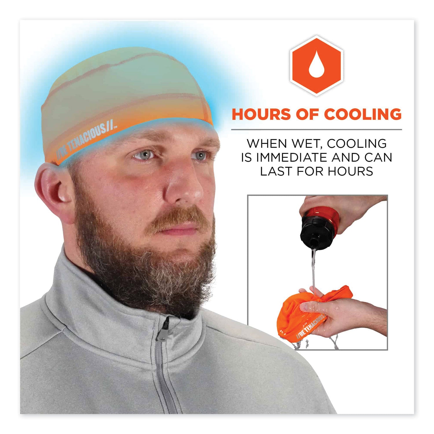 Ergodyne 6632 Cooling Skull Cap - Fabric, Elastic - Orange