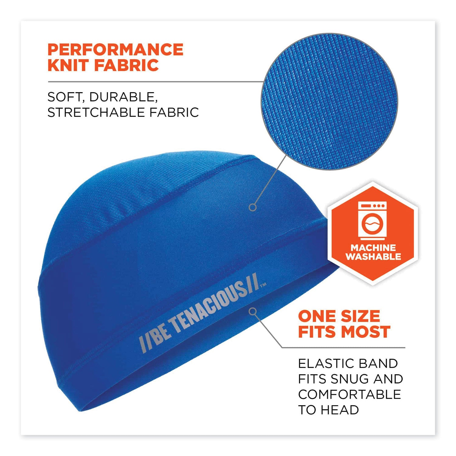 Ergodyne 6632 Cooling Skull Cap - Fabric, Elastic - Blue
