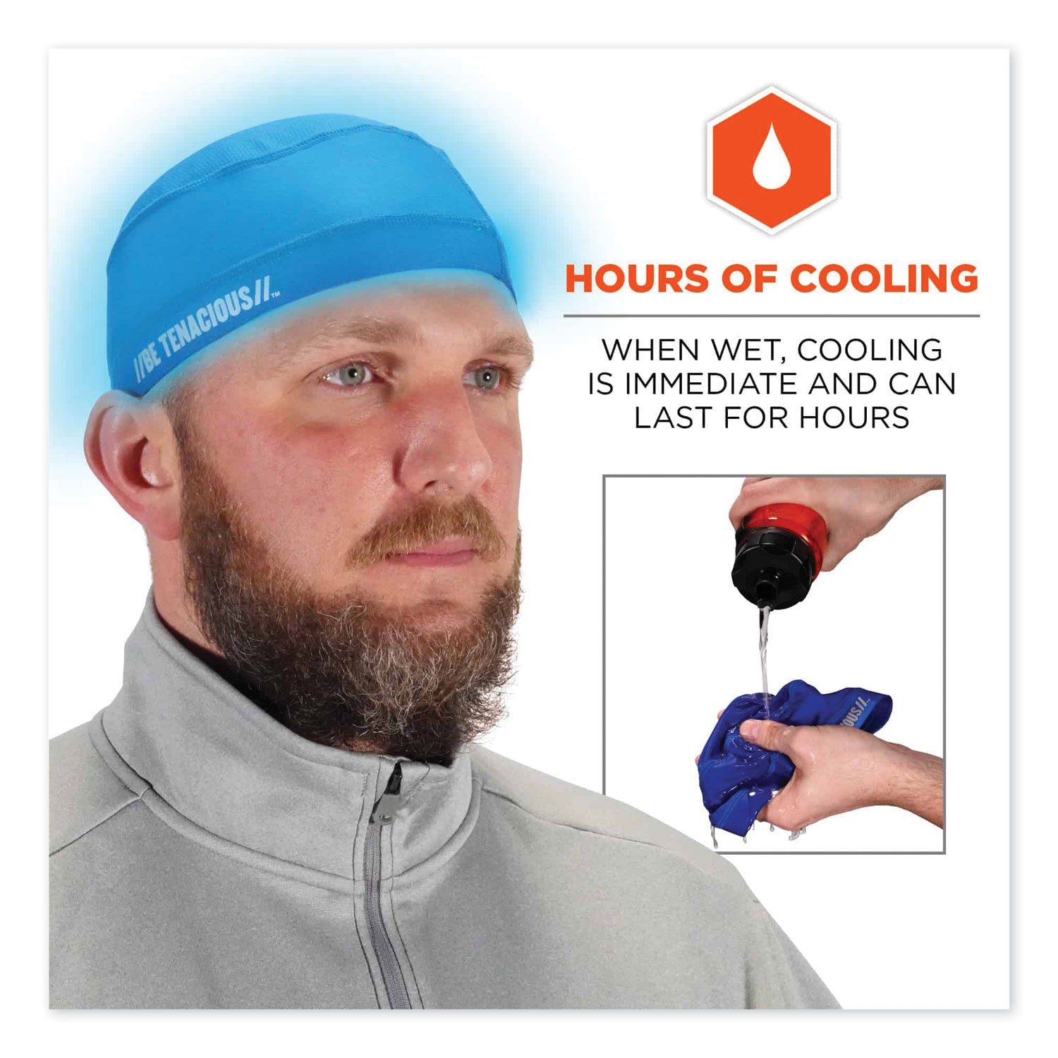 Ergodyne 6632 Cooling Skull Cap - Fabric, Elastic - Blue