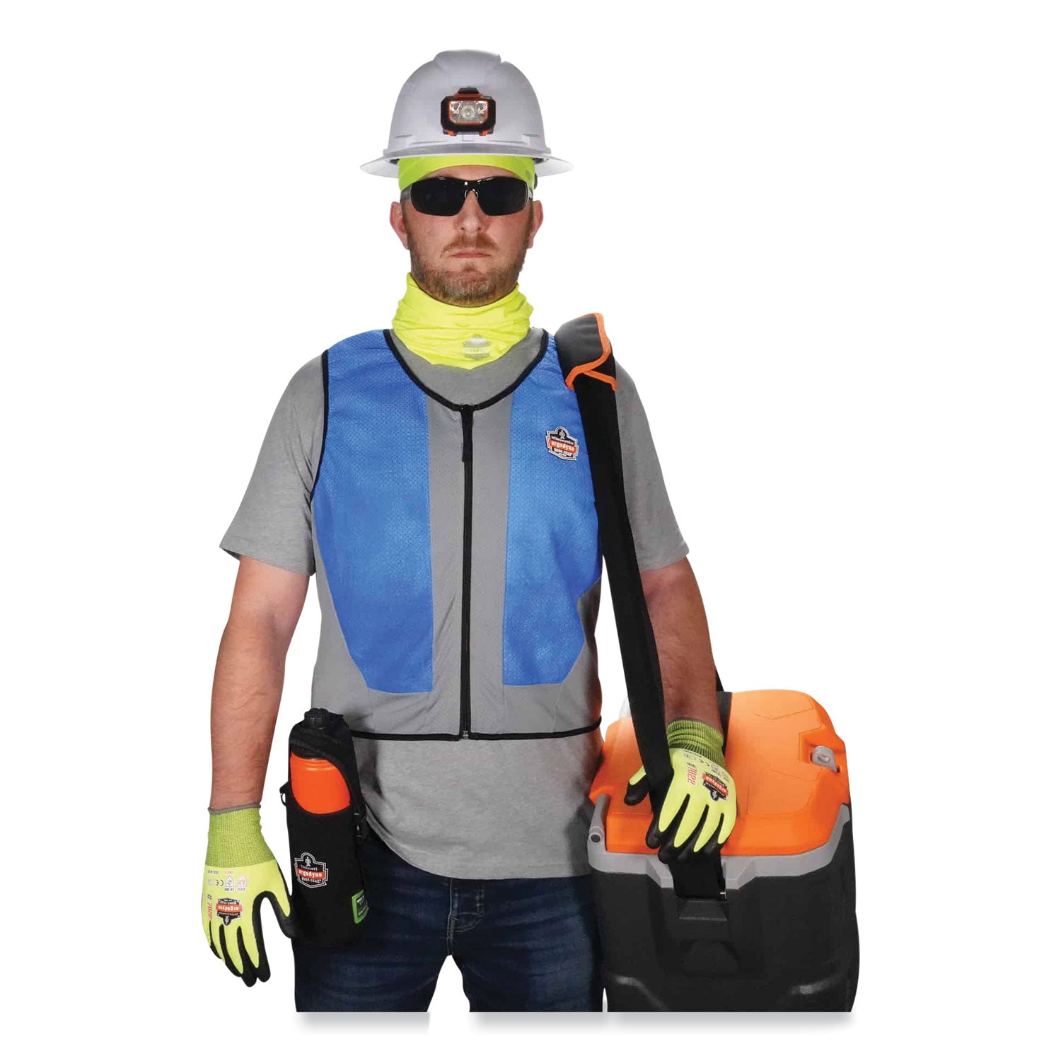Ergodyne 6667 Wet Evaporative Cooling Vest, PVA Material, Large, Zipper Closure, Blue, Machine Washable, Breathable, Lightweight, Moisture Resistant, 1 Each