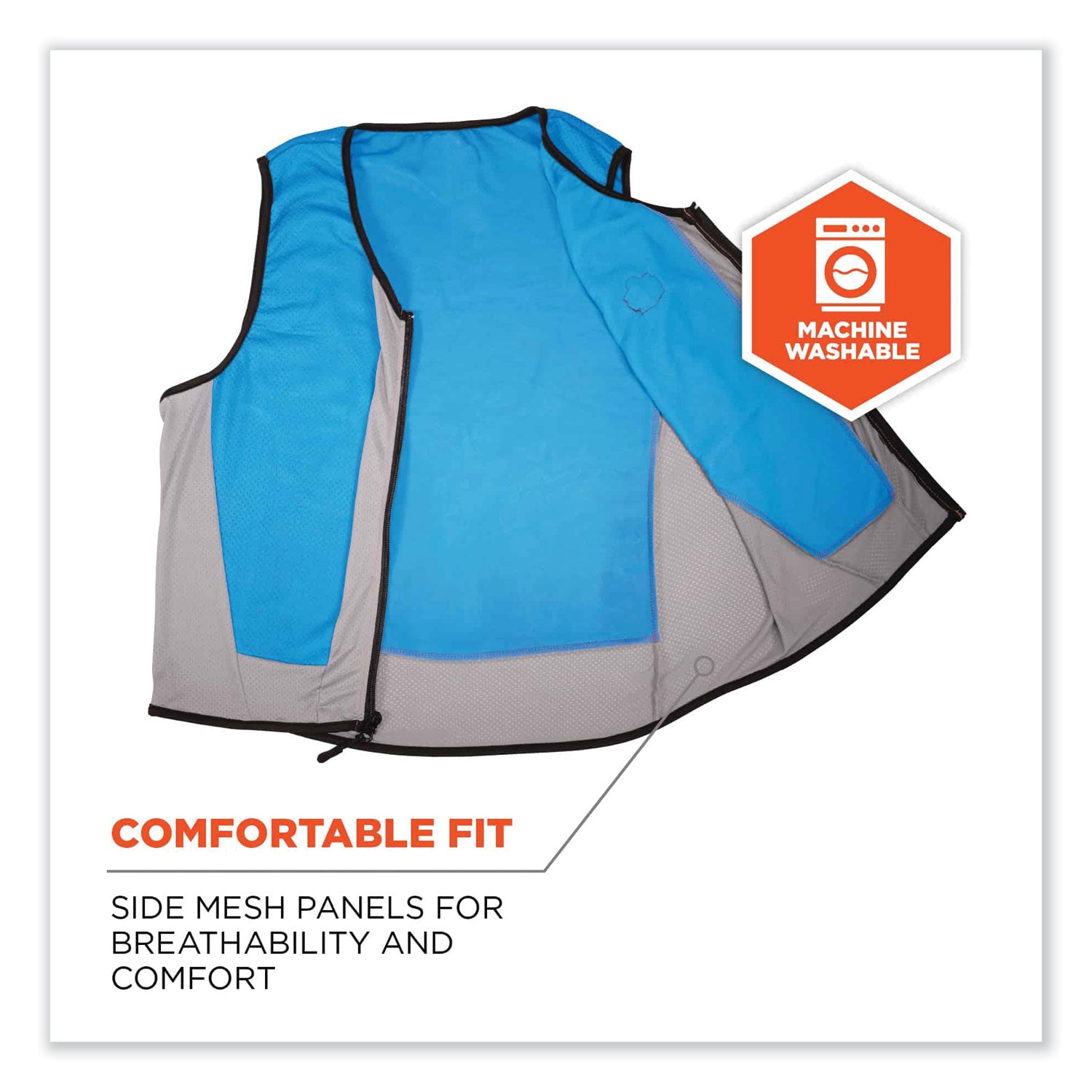 Ergodyne 6667 Wet Evaporative Cooling Vest, PVA Material, Large, Zipper Closure, Blue, Machine Washable, Breathable, Lightweight, Moisture Resistant, 1 Each