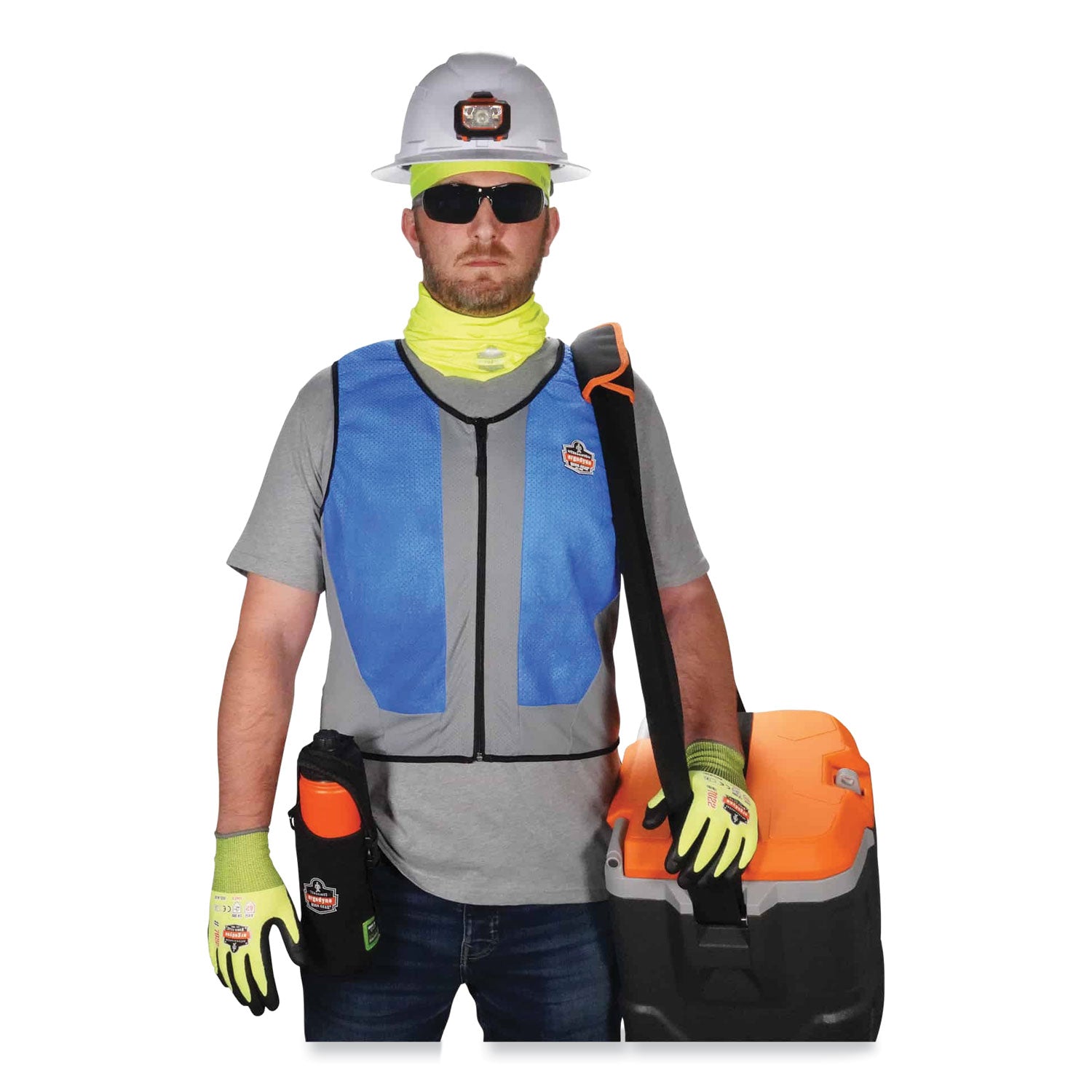 Ergodyne Chill-Its 6667 Wet Evaporative Cooling Vest, PVA Material, Extra Large, Zipper Closure, Blue, Machine Washable, Lightweight, Breathable, 1 Each