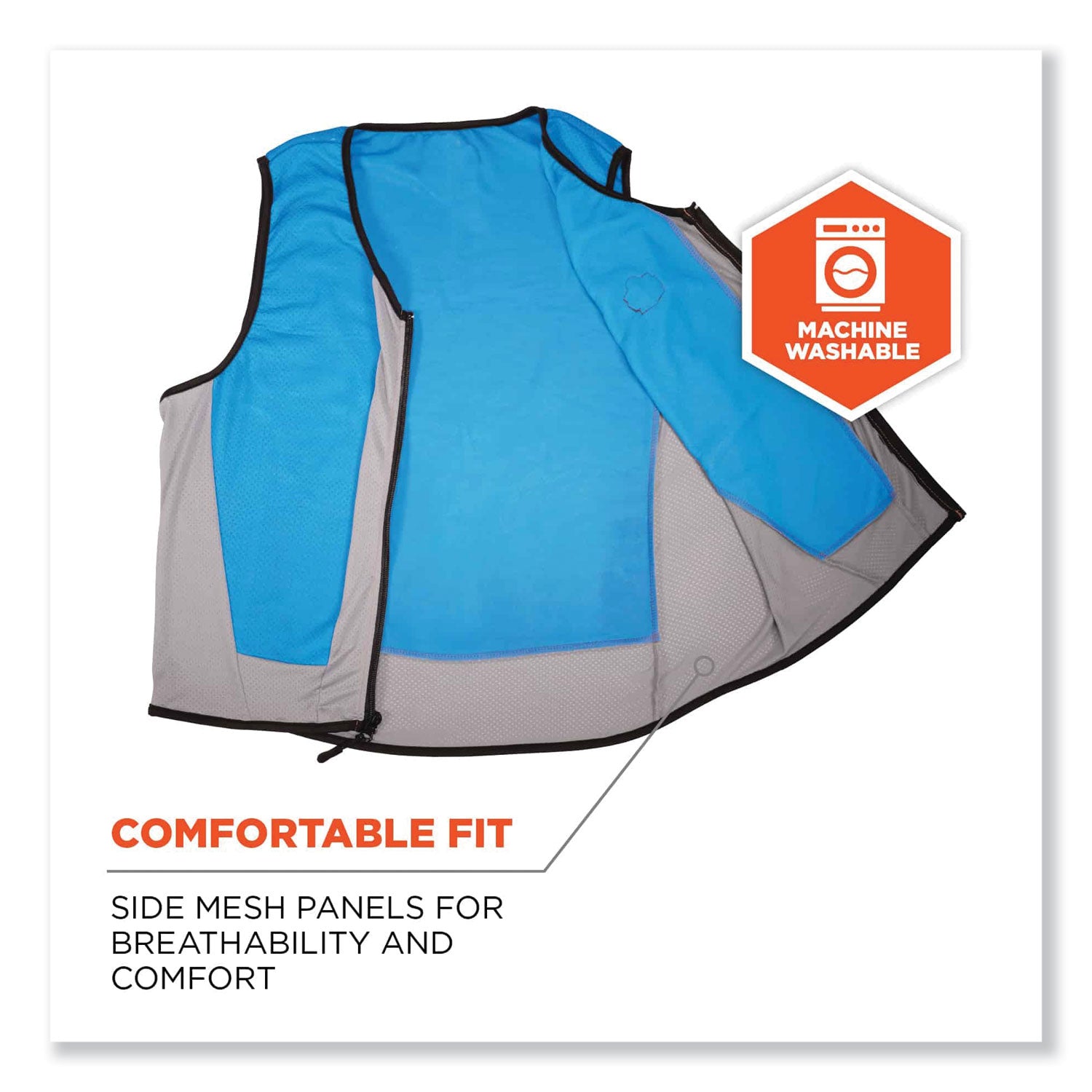 Ergodyne Chill-Its 6667 Wet Evaporative Cooling Vest, PVA Material, Extra Large, Zipper Closure, Blue, Machine Washable, Lightweight, Breathable, 1 Each