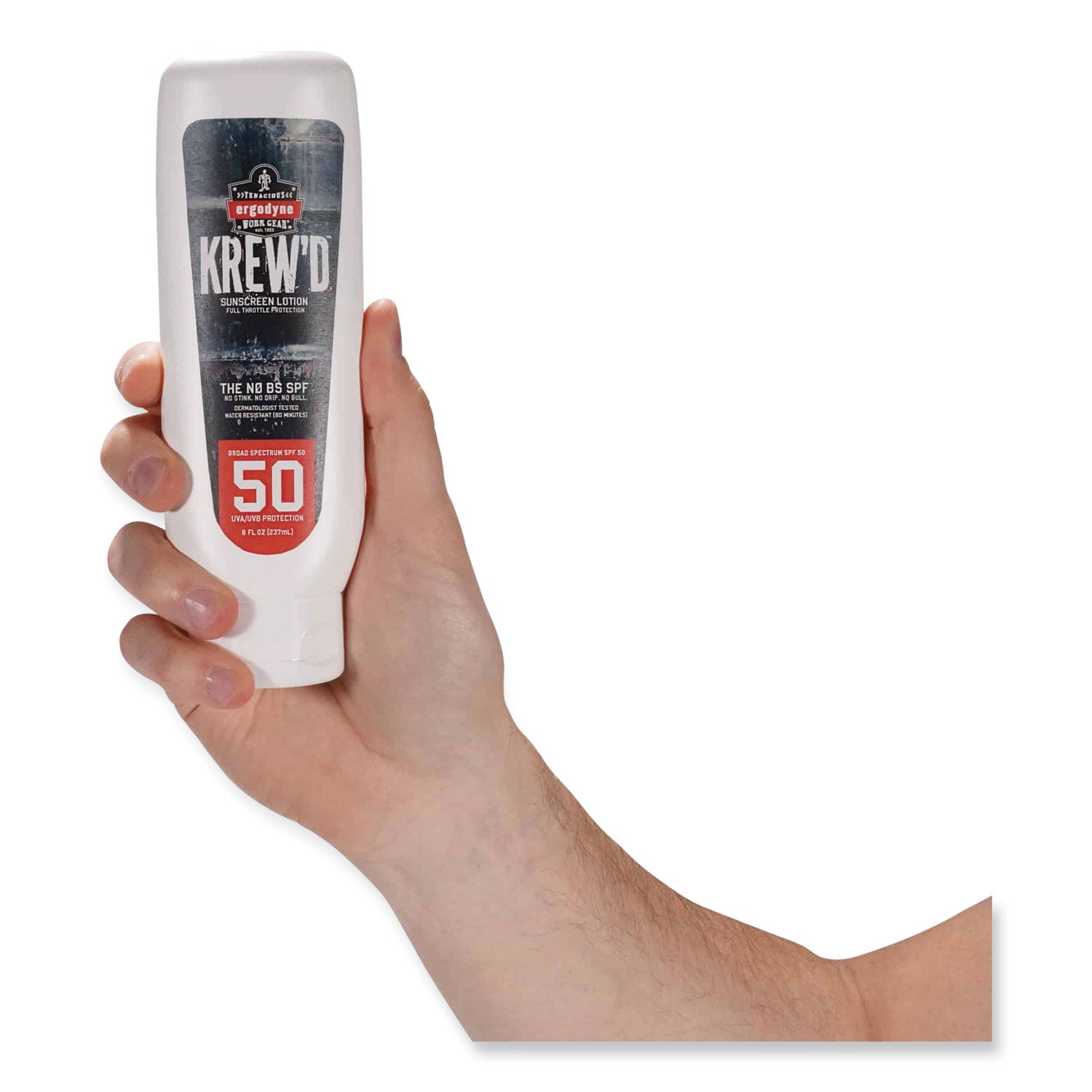 Ergodyne 6351 SPF 50 Sunscreen Lotion, 8 fl oz, Non-fragrance, Water & Sweat Resistant, Lightweight, Non-greasy, Absorbs Quickly, Paraben-free, Phthalates-free, Hypoallergenic, Fragrance-free, 1 Each